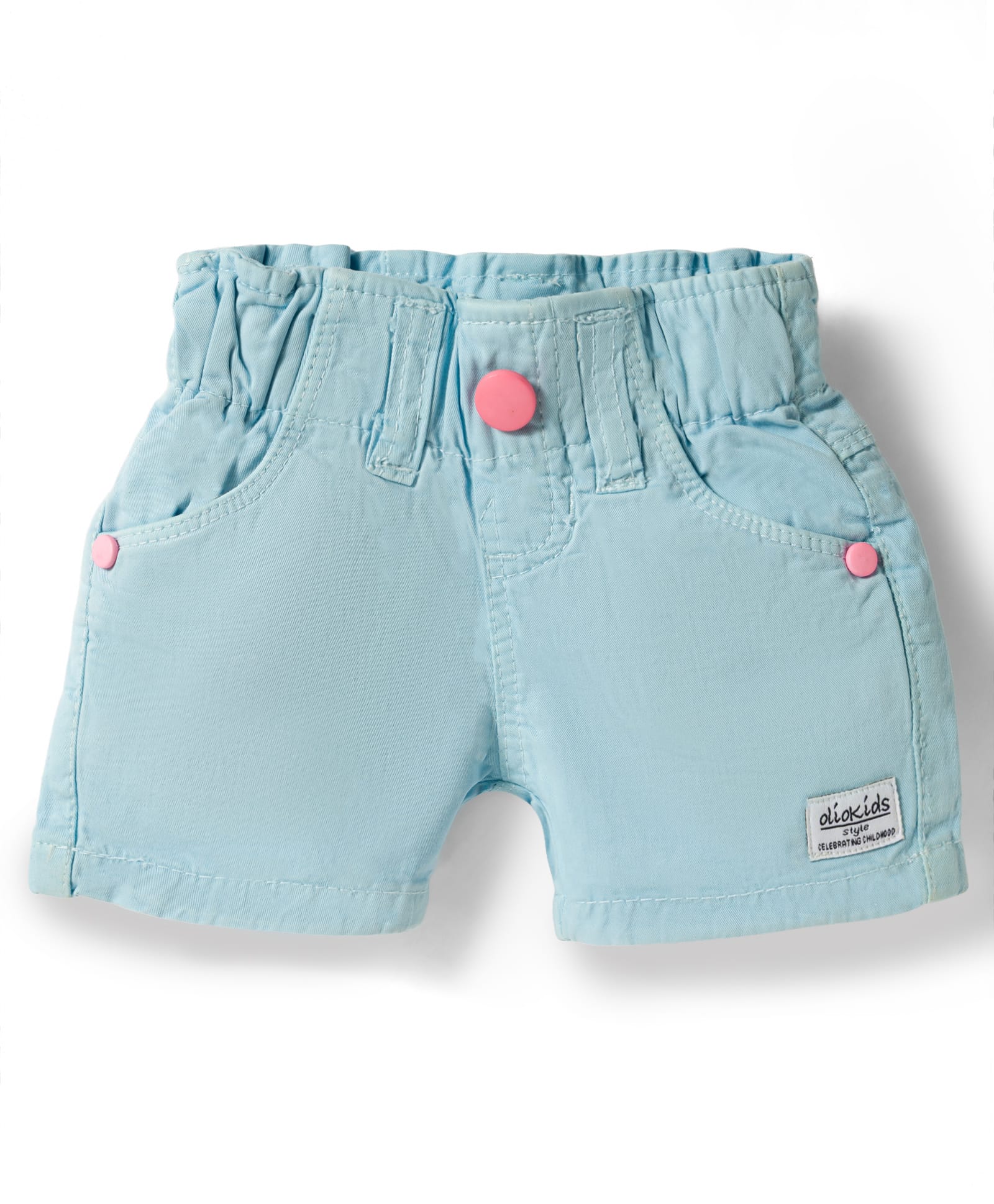 Olio Kids Cotton Knit Above Knee Length Solid Shorts - Light Blue-picture-13
