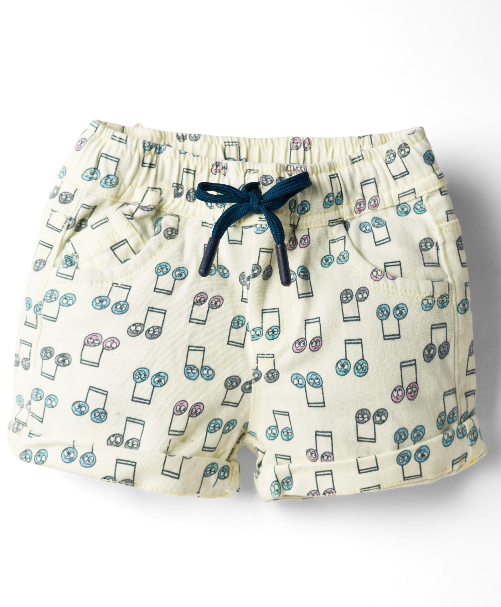 Olio Kids Cotton Knit Above Knee Length Shorts with Musical Notes Print - Light Yellow-picture-12