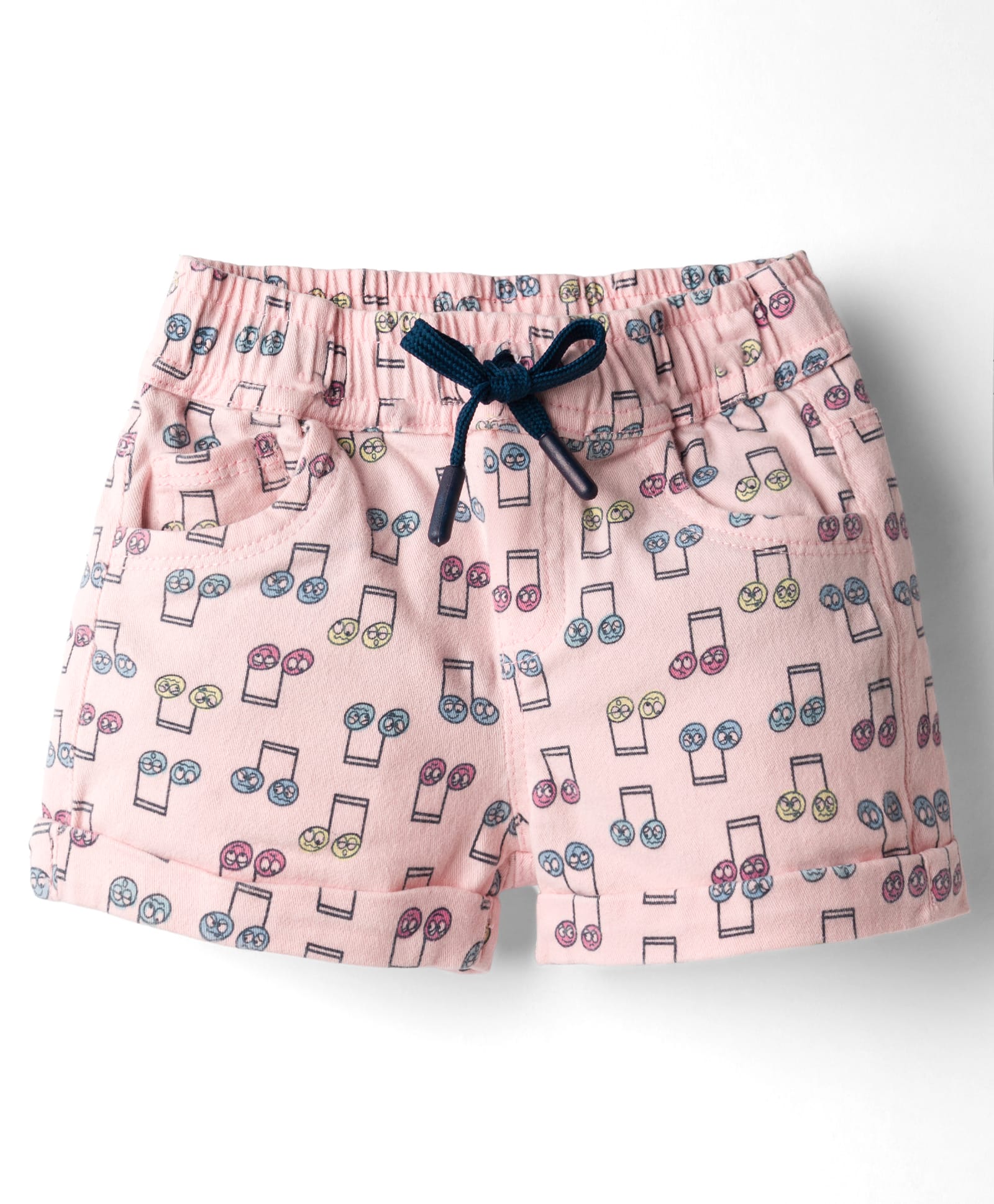 Olio Kids Cotton Knit Above Knee Length Shorts with Musical Notes Print - Pink-picture-25