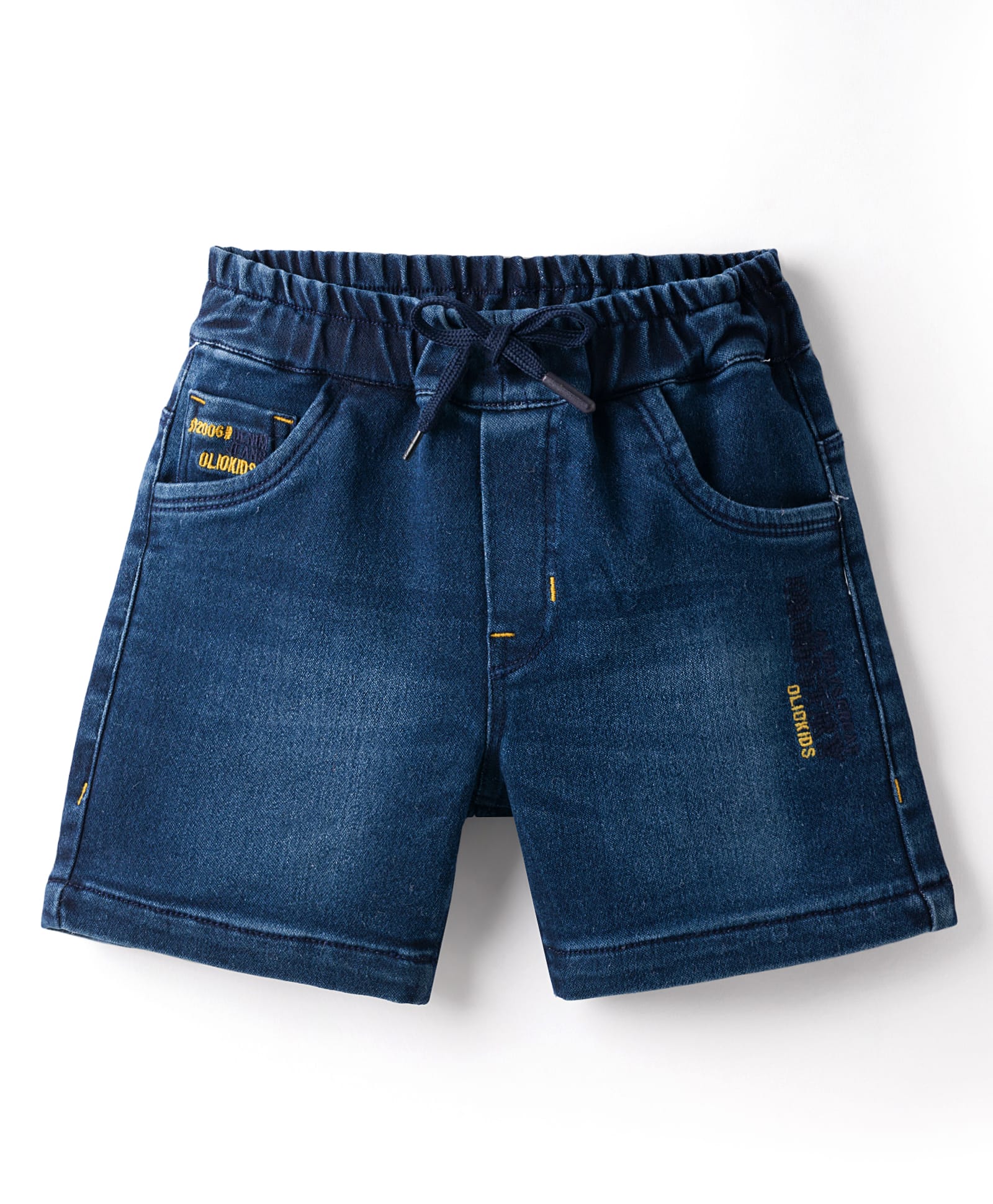 Olio Kids Knit Above Knee Length Solid Denim Shorts - Blue-picture-14