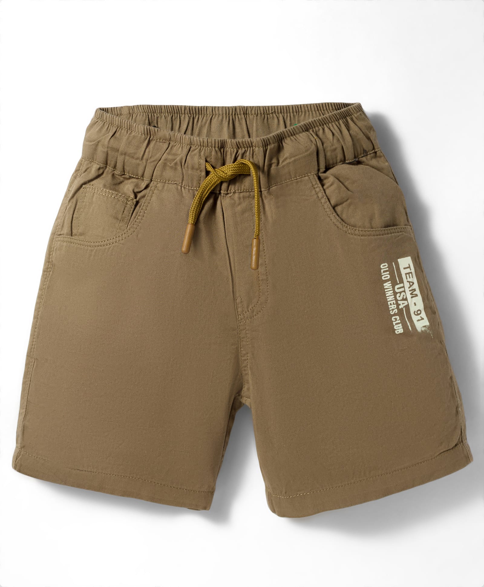 Olio Kids Cotton Woven Above Knee Length Shorts With Text Print - Brown-picture-12