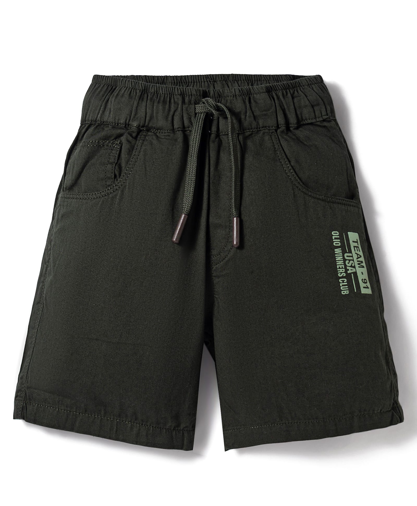 Olio Kids Cotton Woven Above Knee Length Shorts With Text Print - Dark Green-picture-25