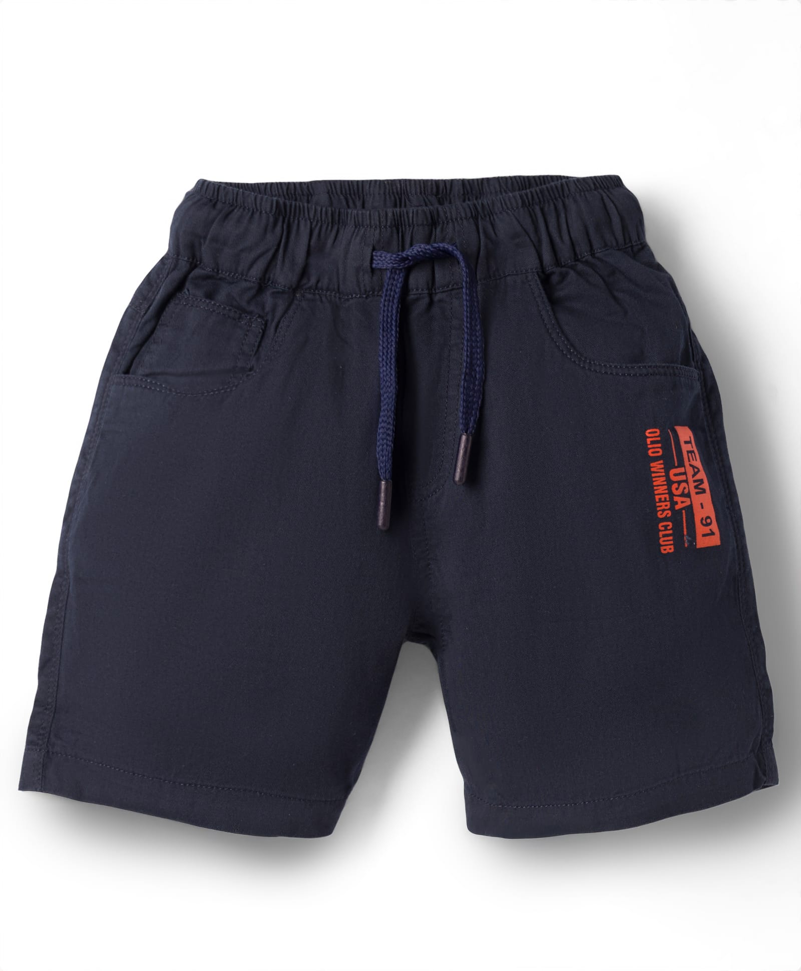 Olio Kids Cotton Woven Above Knee Length Shorts With Text Print - Navy Blue-picture-31