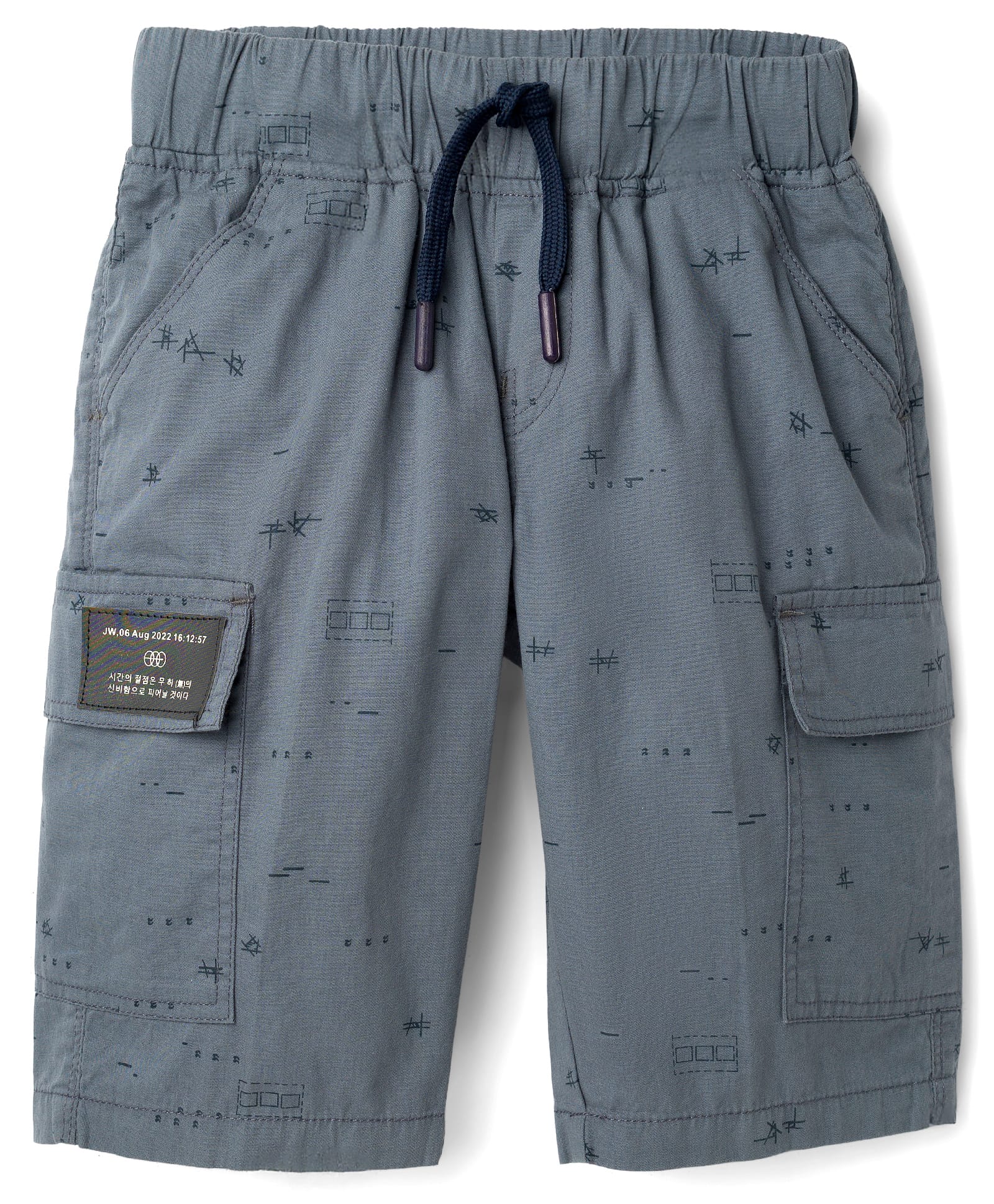 Olio Cotton Woven Above Knee Length Printed Shorts with Cargo Pocket Detailing - Grey-image-9