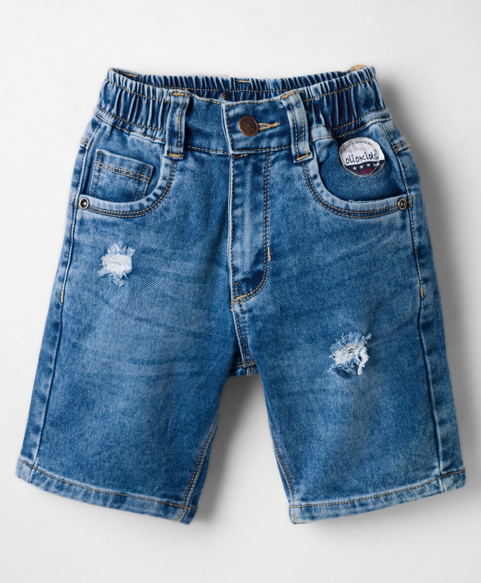 Olio Kids Knit Above Knee Length Distressed Denim Shorts - Light Blue-picture-33