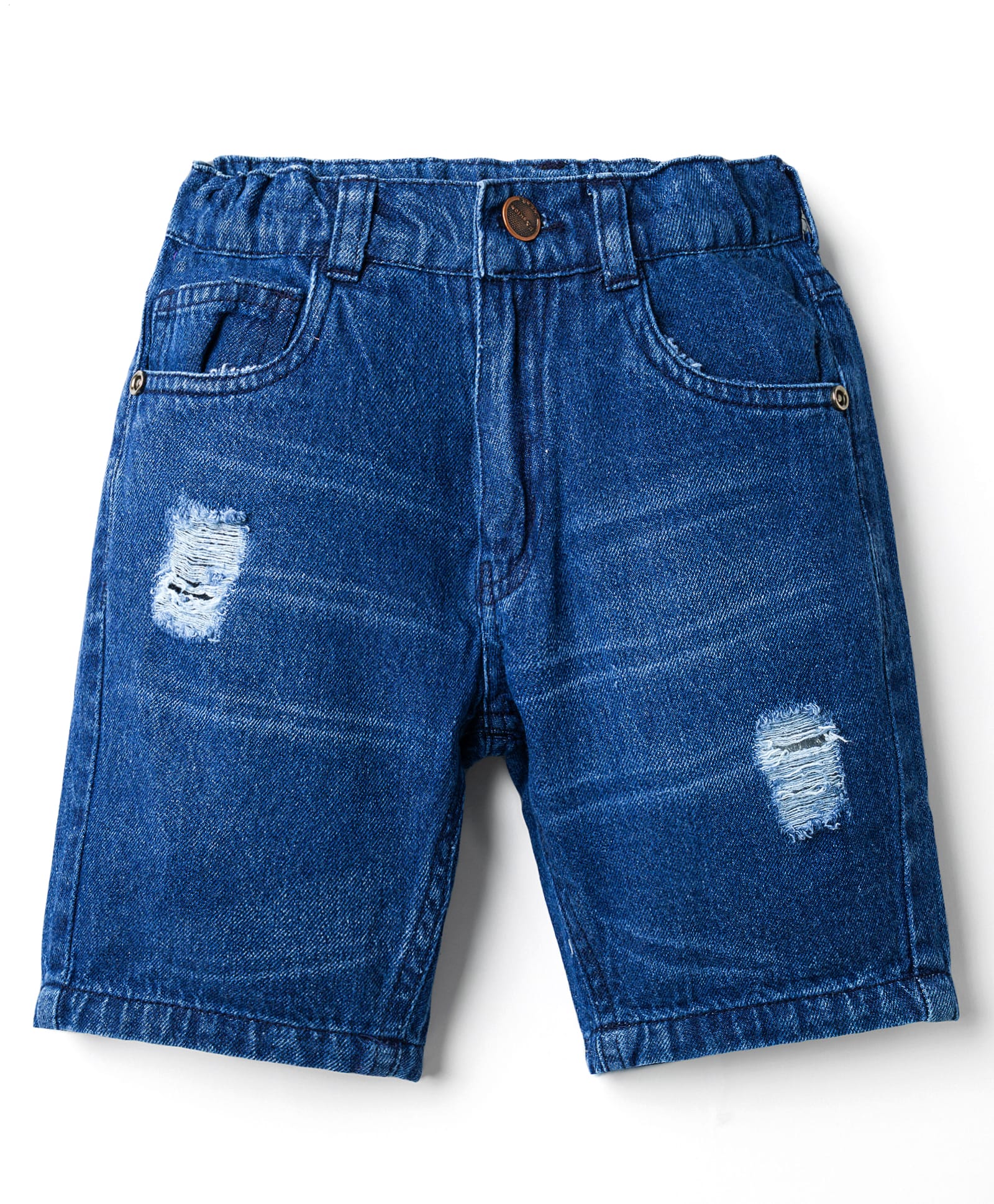 Olio Kids Knit Above Knee Length Denim Shorts With Distressed Pattern - Navy Blue-picture-16