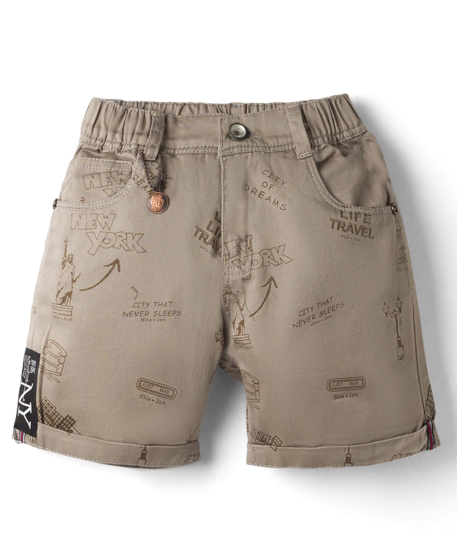 Olio Kids Cotton Knit Above Knee Length Shorts with Text Print - Grey-picture-22