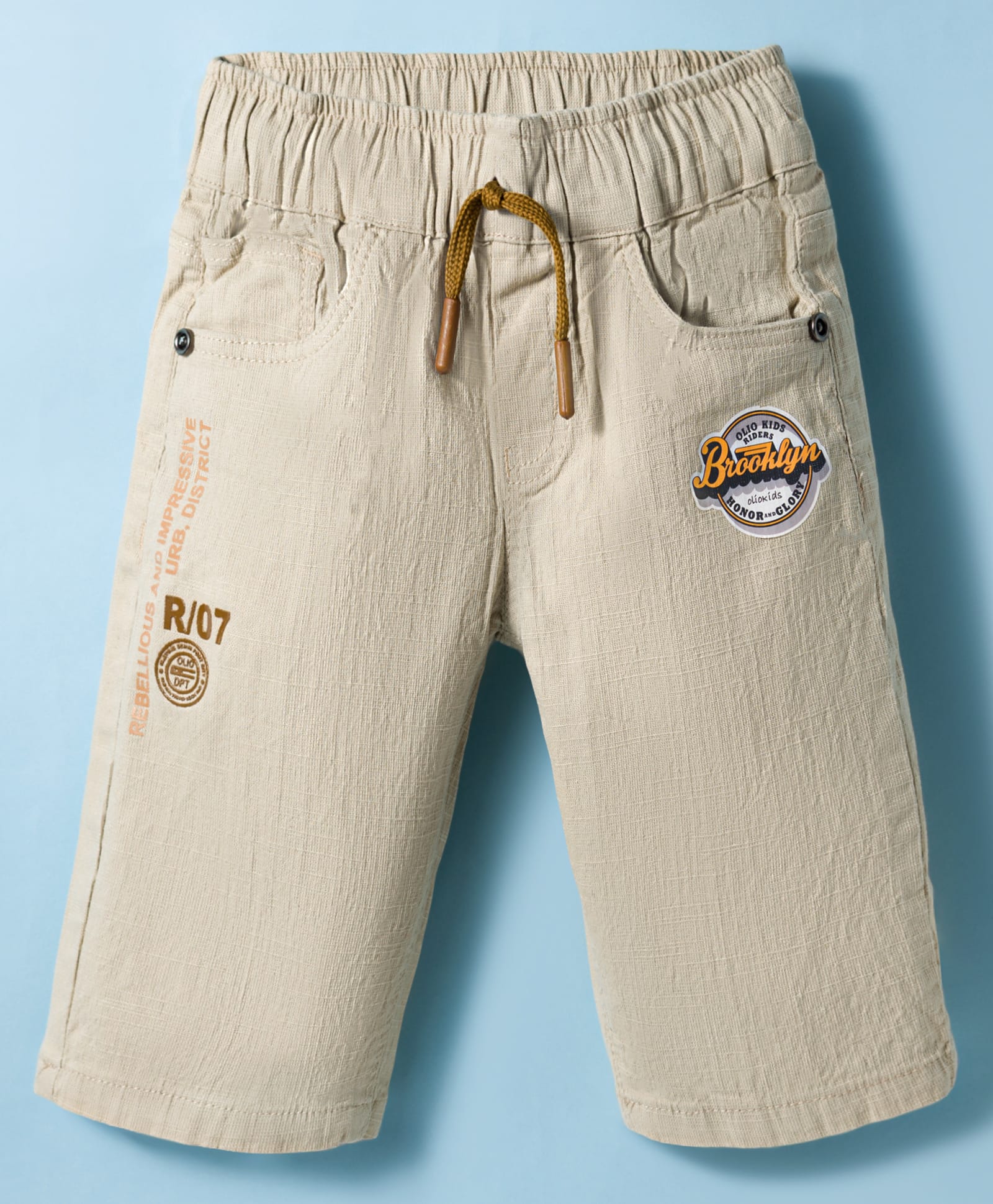Olio Kids Cotton Woven Above Knee Length Shorts With Text Print - Cream-picture-30