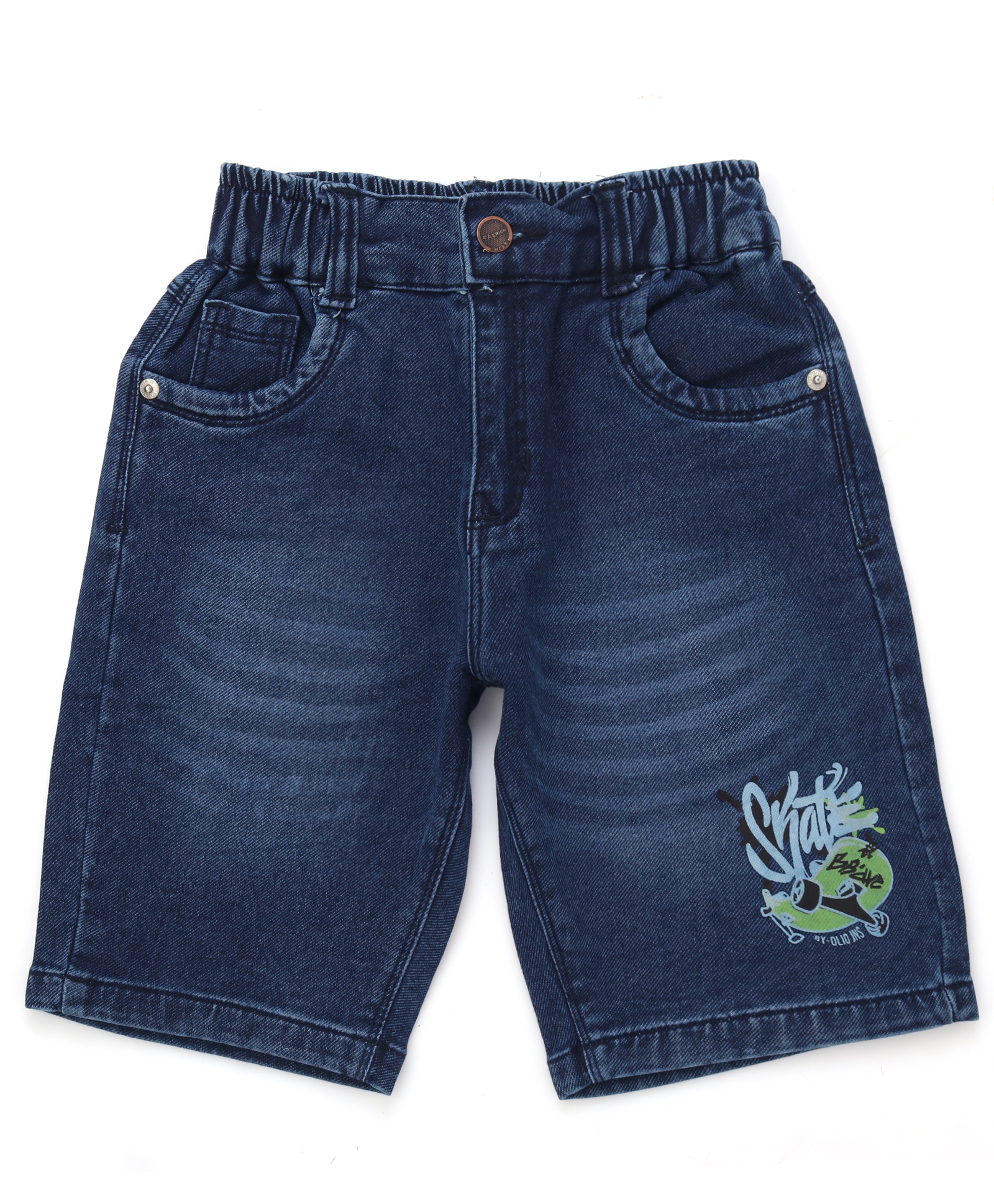 Olio Kids Knit Above Knee Length Denim Shorts with Floral Embroidery - Blue-image-21