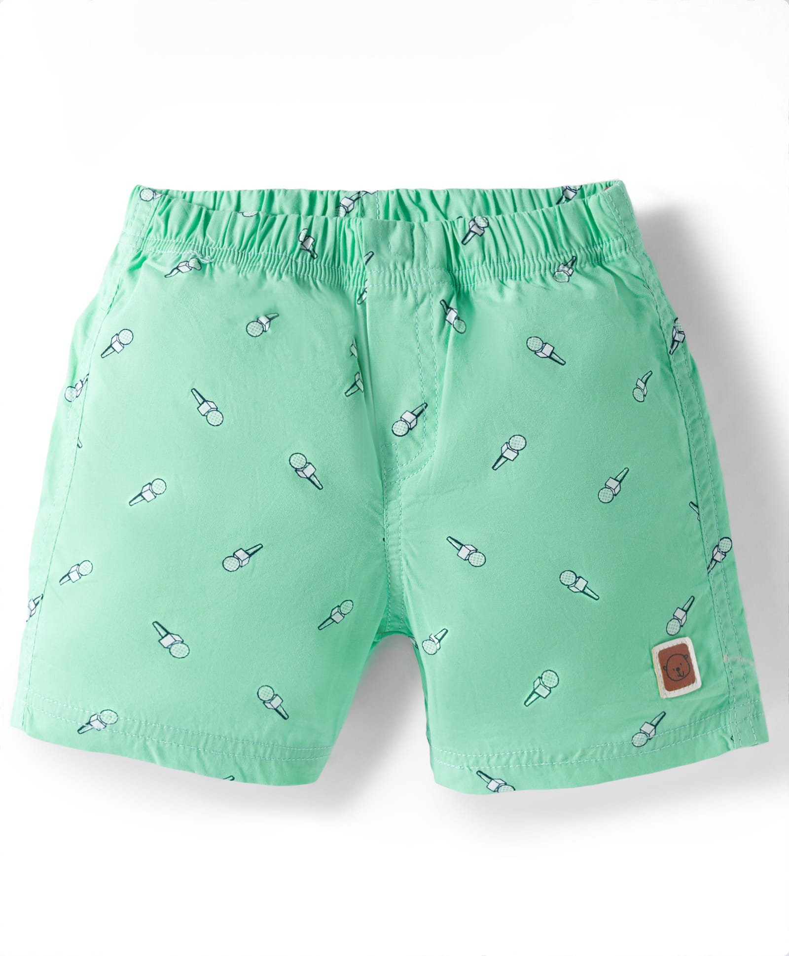 Olio Kids Cotton Woven Above Knee Length Shorts with Microphone Print - Sea Green-picture-21