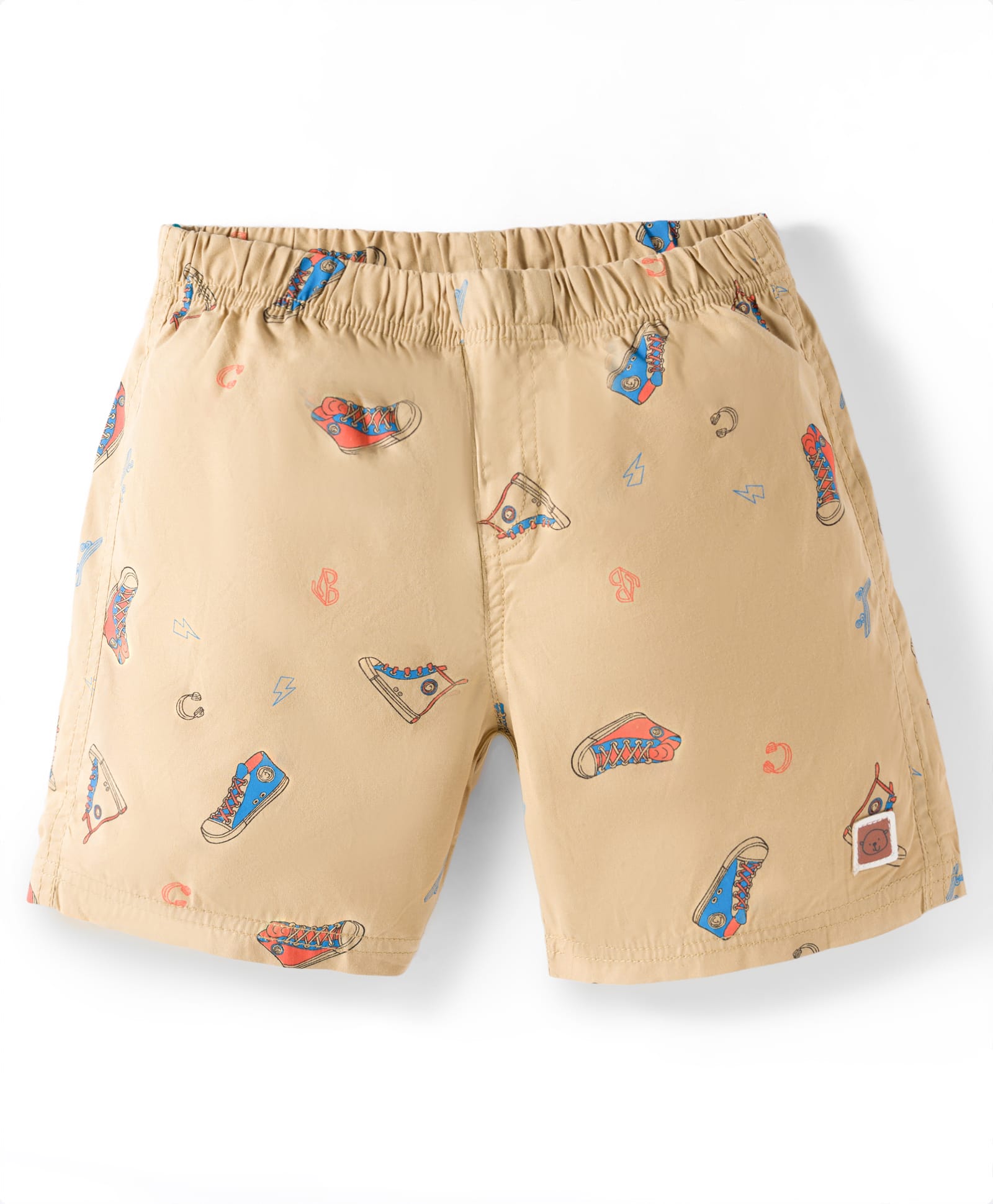 Olio Kids Cotton Woven Above Knee Length Shorts with Shoe Print - Khaki-picture-36