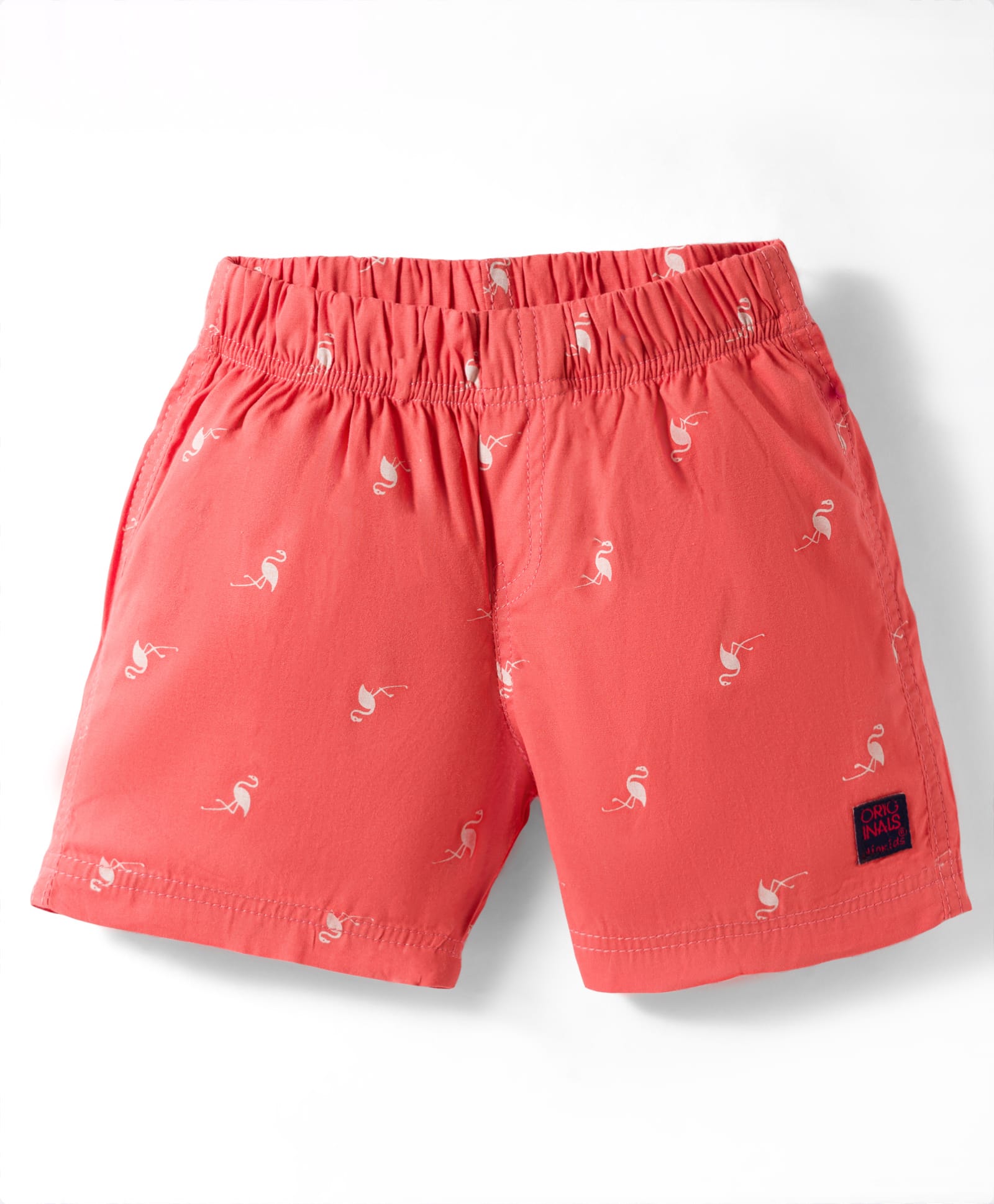 Olio Kids Cotton Woven Above Knee Length Shorts with Flamingo Print - Rust Orange-picture-13