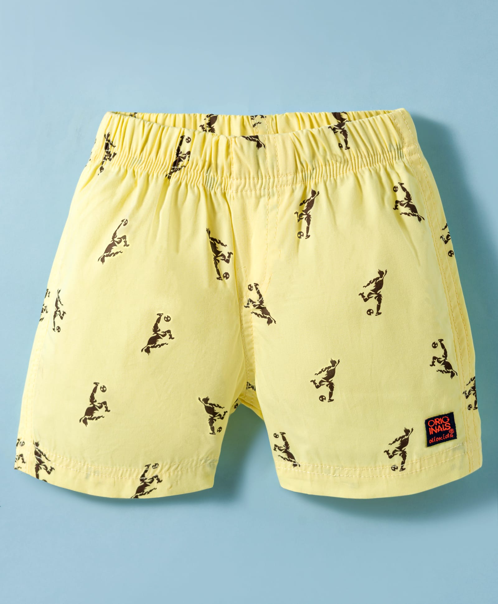 Olio Kids Cotton Woven Above Knee Length Shorts with Football Print - Light Yellow-picture-10