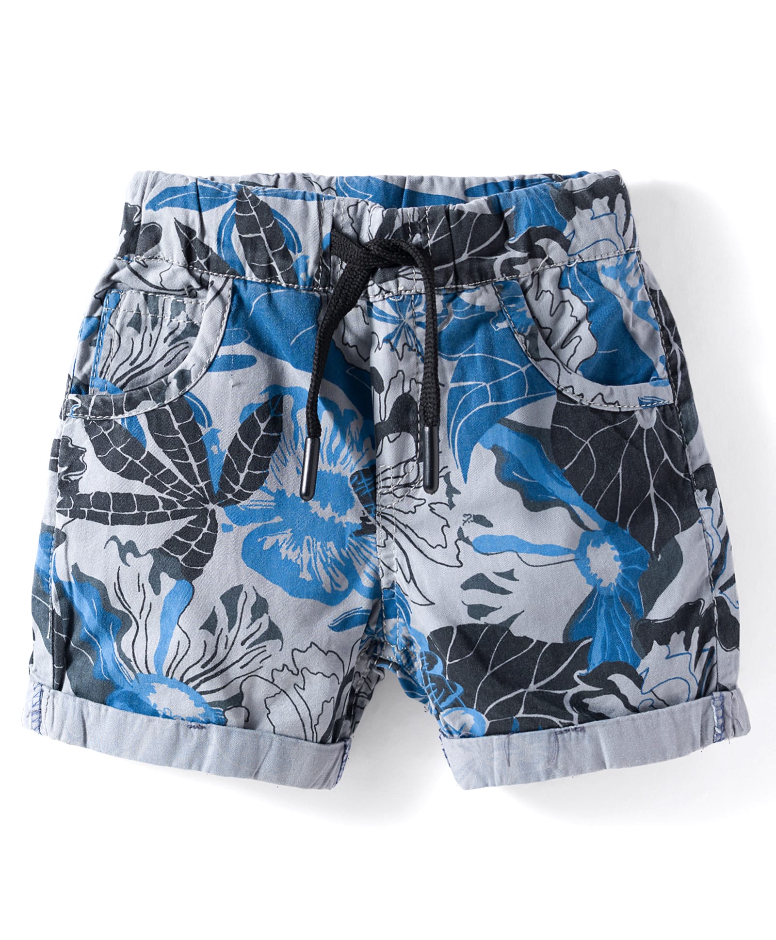 Olio Kids Cotton Woven Above Knee Length Shorts With Leaf Print - Blue-picture-29