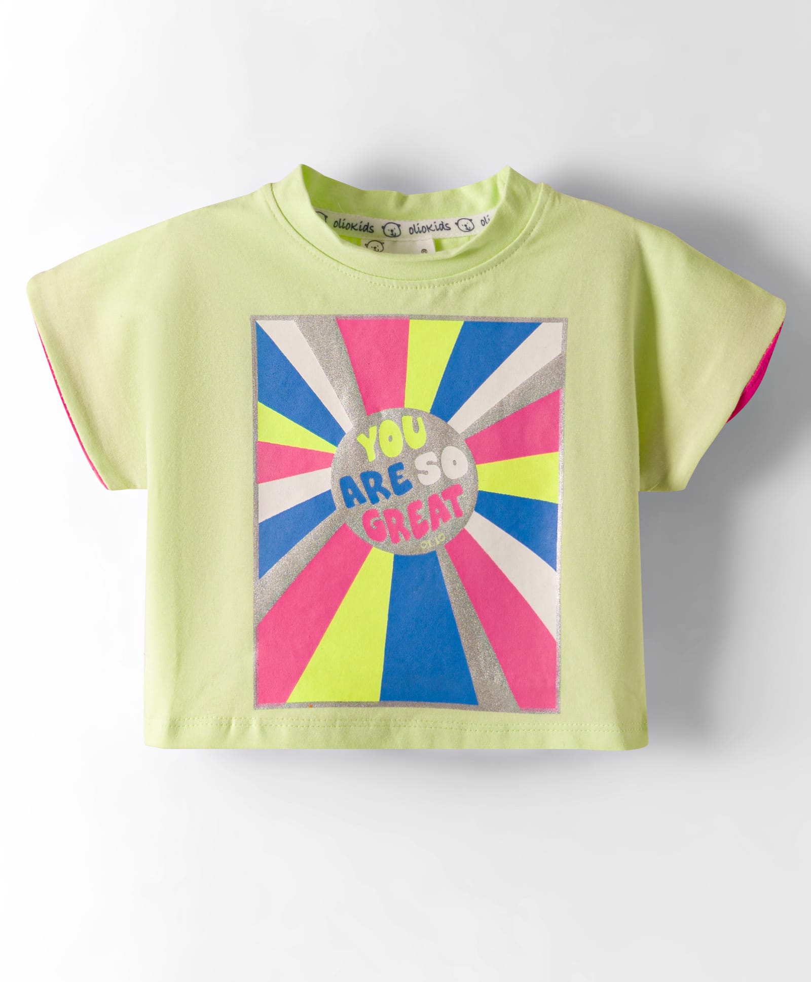 Olio Kids Sinker Knit Half Sleeves T-Shirt with Text Print - Olive Green-picture-15