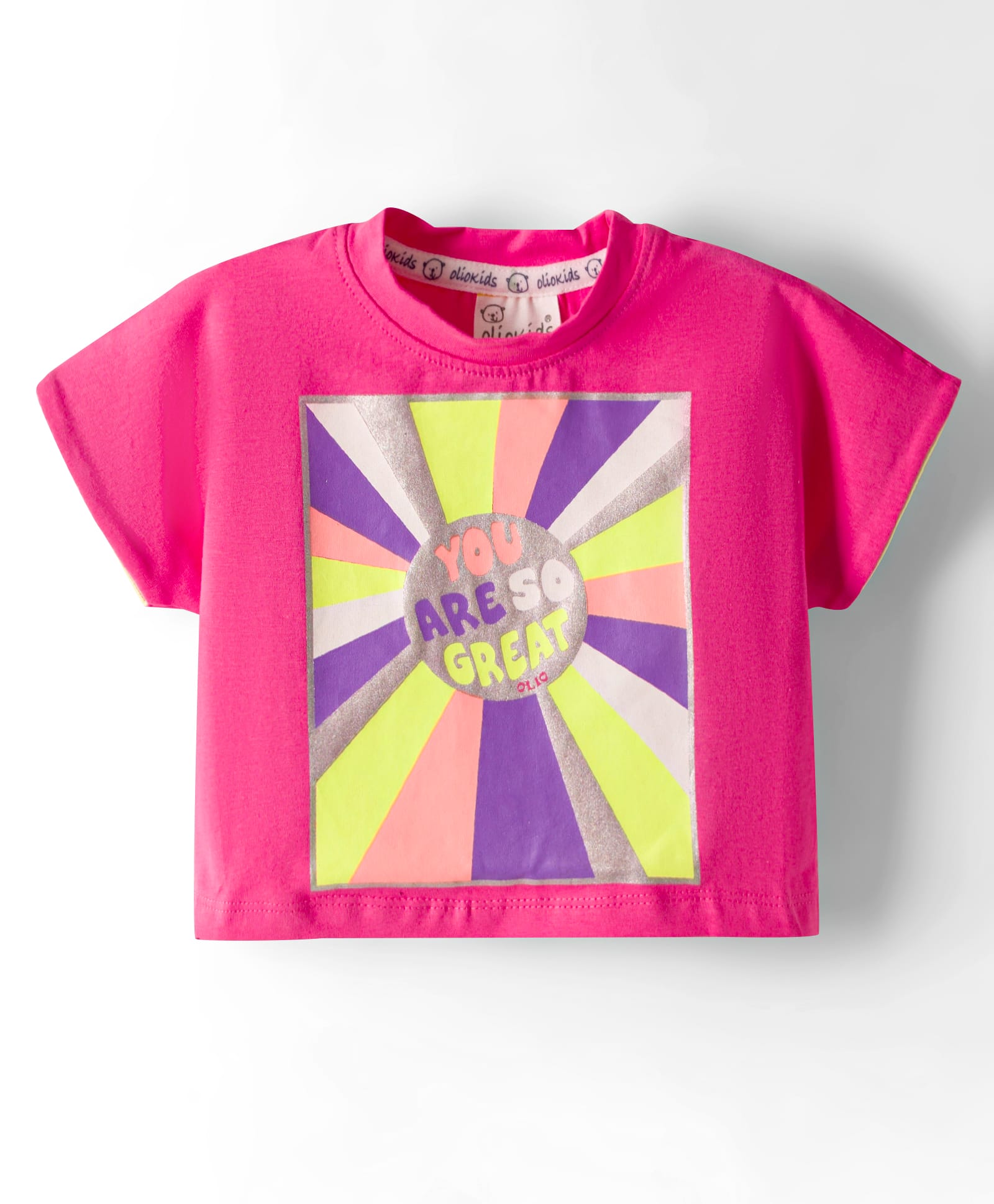 Olio Kids Sinker Knit Half Sleeves T-Shirt with Text Print - Dark Pink-picture-12