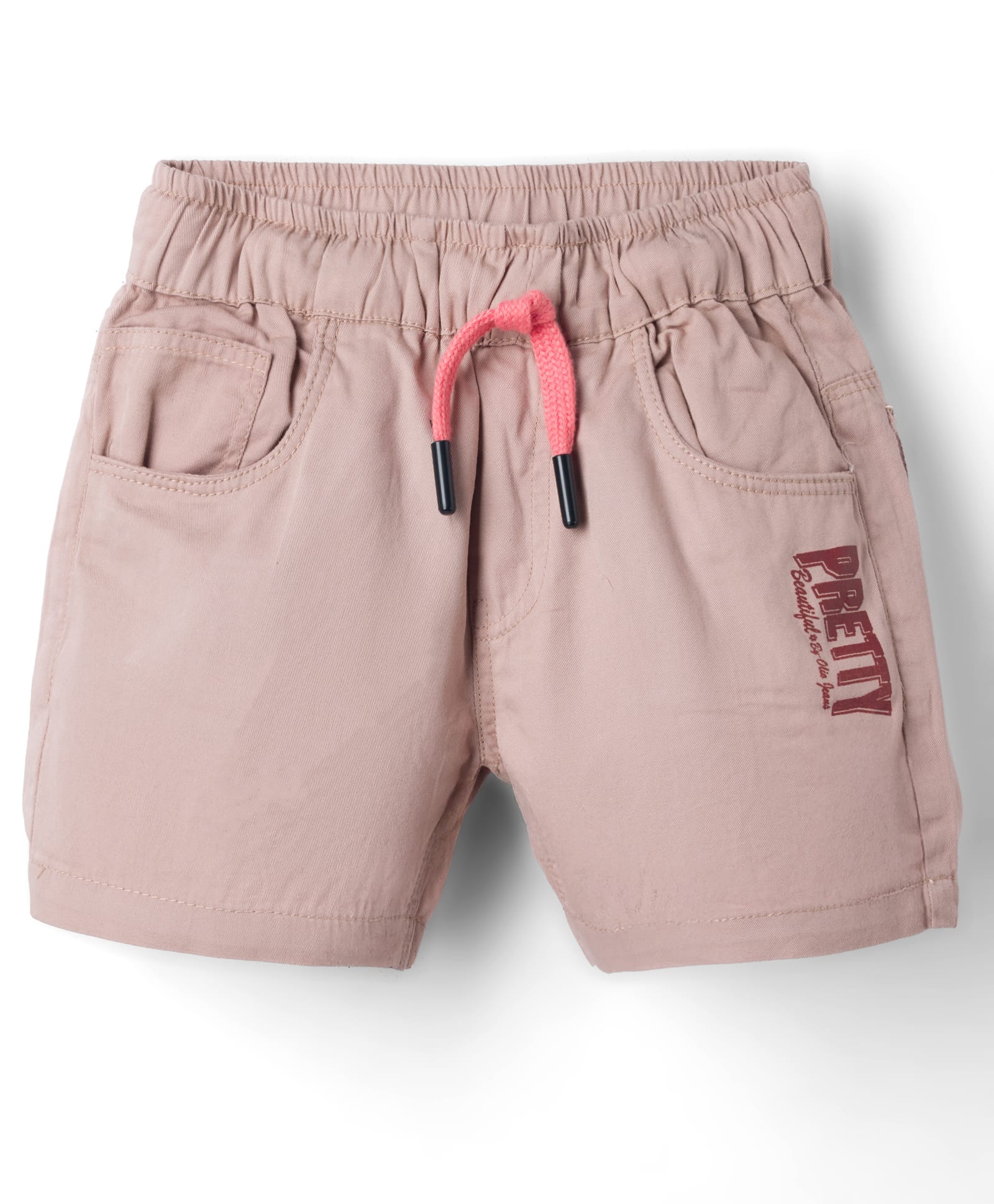 Olio Kids Cotton Knit Above Knee Length Text Printed Shorts - Peach-picture-37