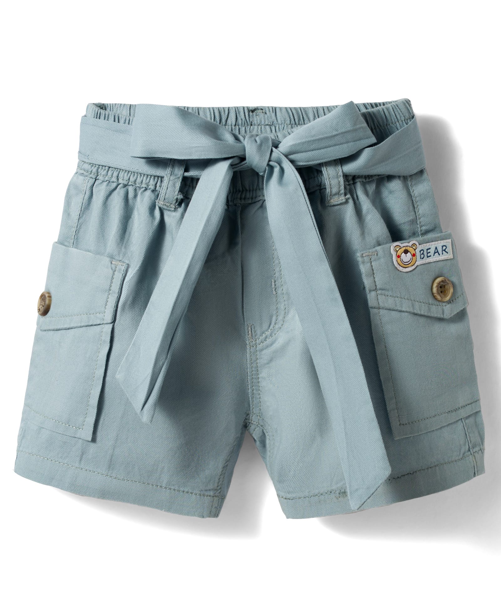 Olio Kids Cotton Knit Above Knee Length Shorts With Teddy Bear Patch & Belt - Grey-picture-11