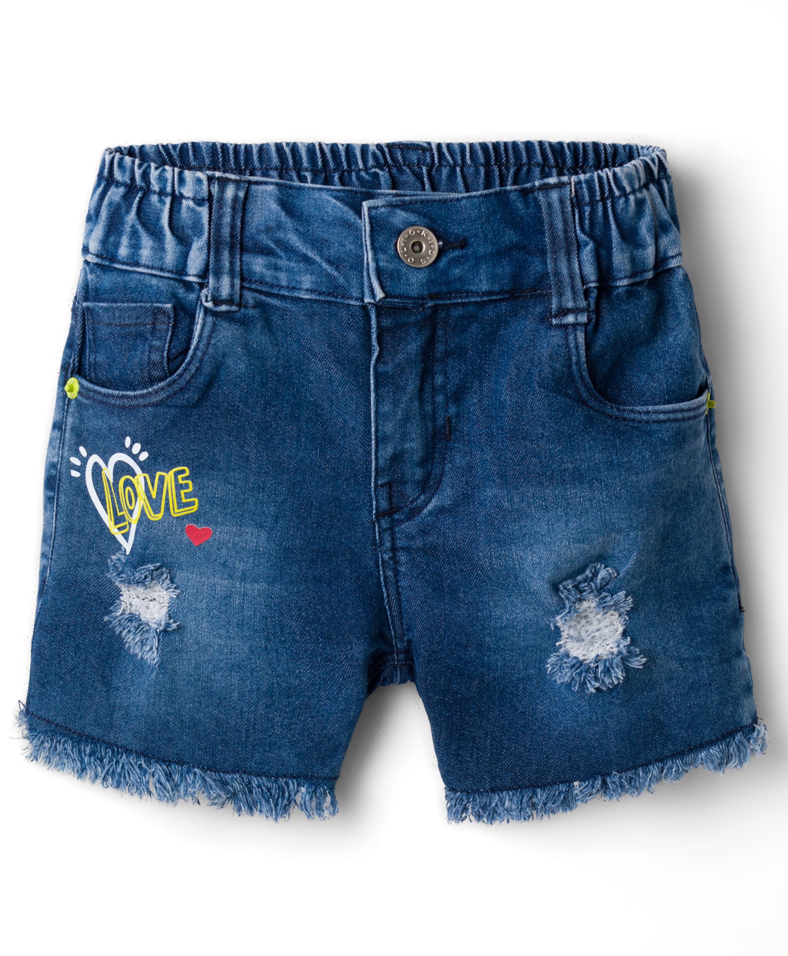 Olio Kids Knit Above Knee Length Distressed Denim Shorts with Text Print - Navy Blue-image-39