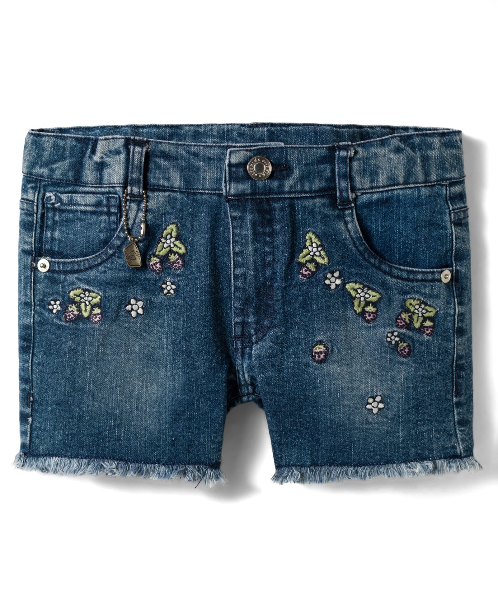 Olio Kids Denim Knit Above Knee Length Floral Embroidered Shorts - Navy Blue-image-19