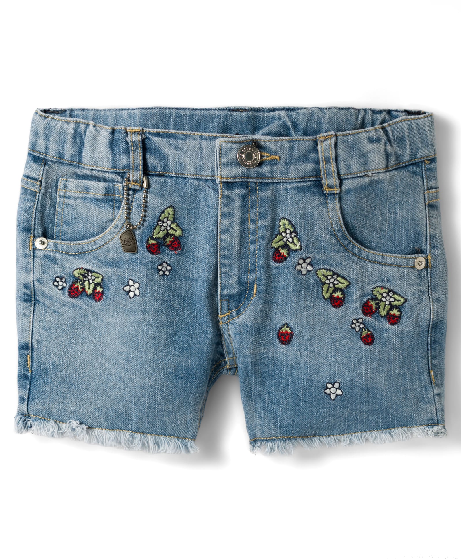 Olio Kids Denim Knit Above Knee Length Floral Embroidered Shorts - Light Blue-picture-21