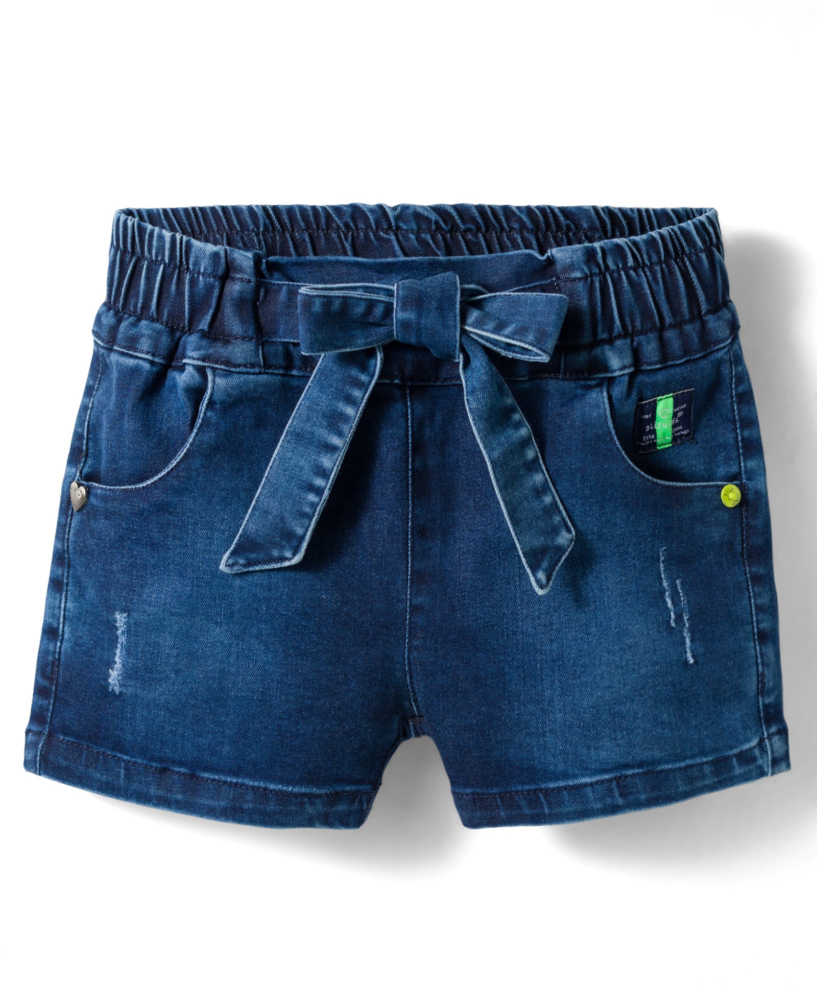 Olio Kids Denim Knit Above Knee Length Distressed Shorts - Navy Blue-image-35