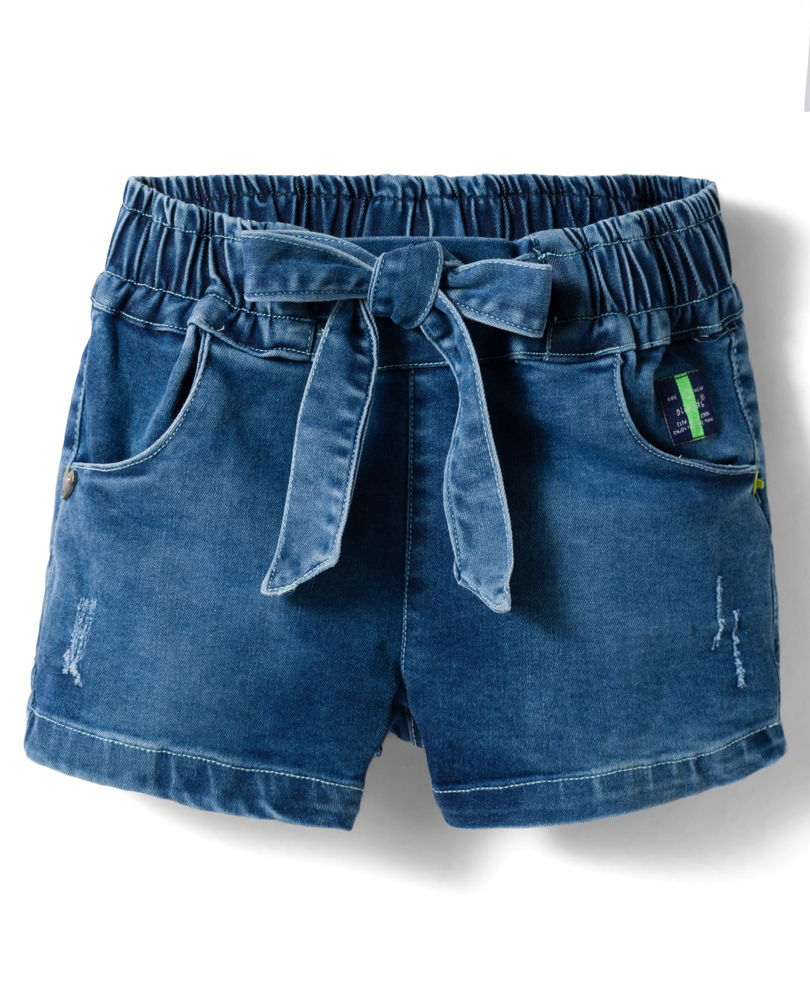 Olio Kids Denim Knit Above Knee Length Distressed Shorts - Light Blue-picture-12