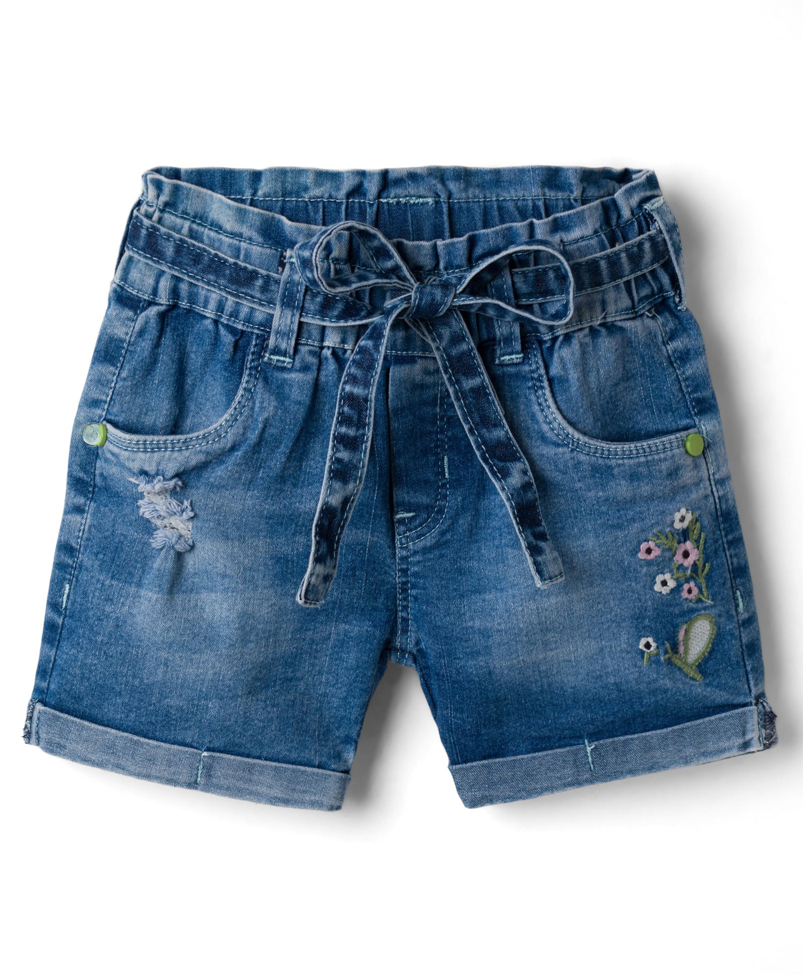 Olio Kids Knit Above Knee Length Denim Shorts with Text Print - Blue-picture-33