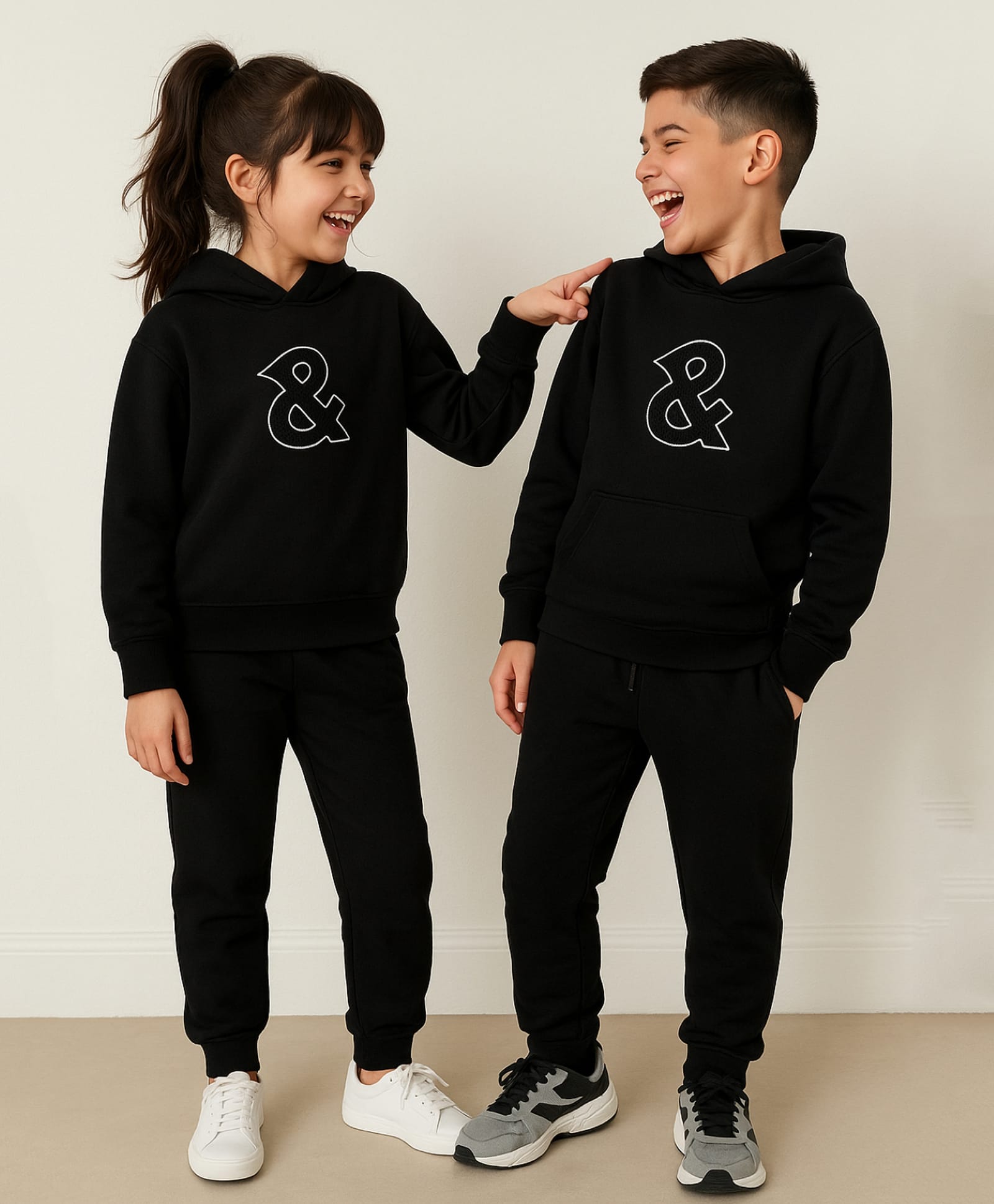 Tales & Stories Cotton Knit Full Sleeves Typography Patch Detailed Winter Hooded Sweatshirt & Joggers Set - Black-picture-29
