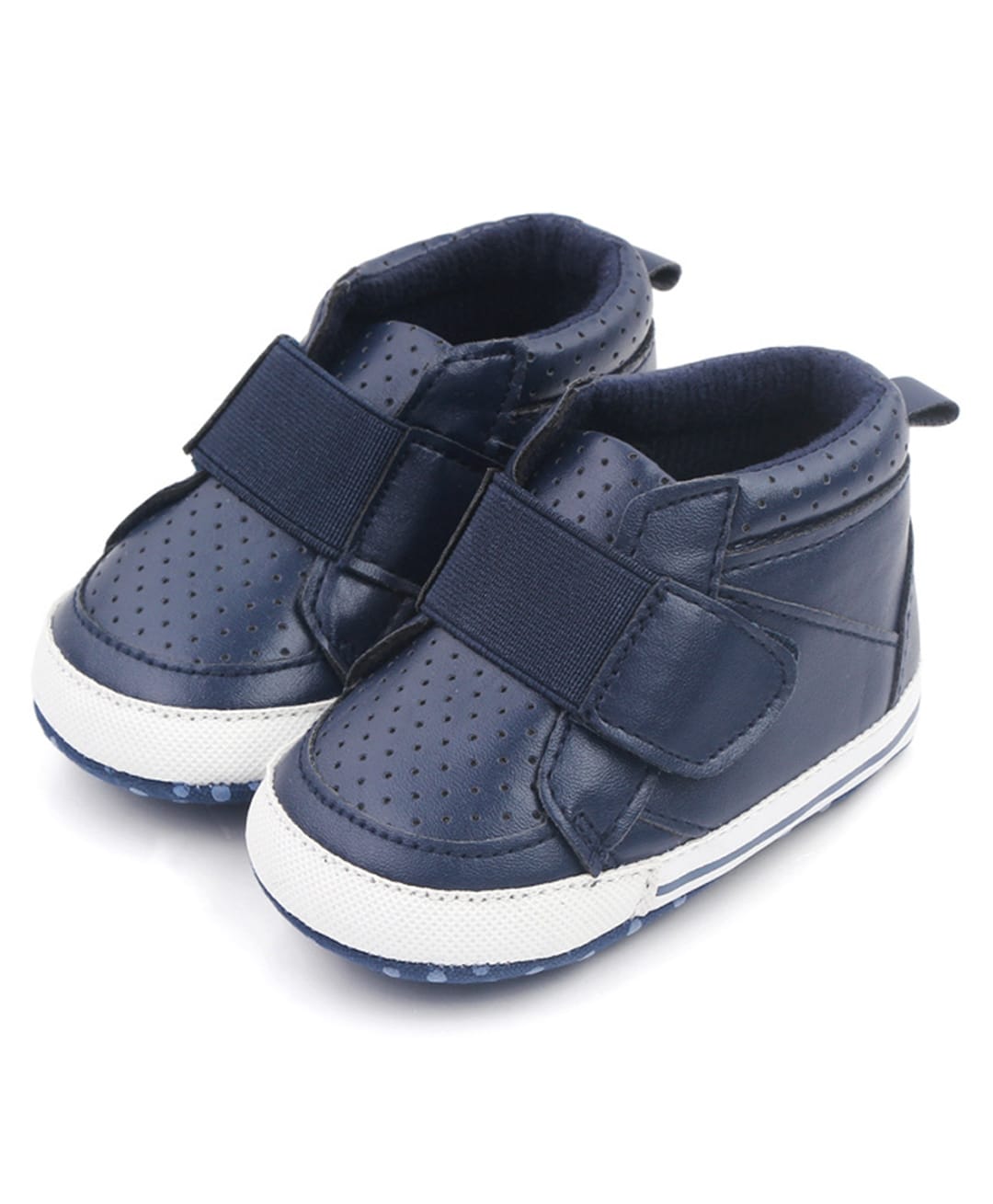 KIDLINGSS Solid Perforated Velcro Closure Booties - Navy Blue-image-37