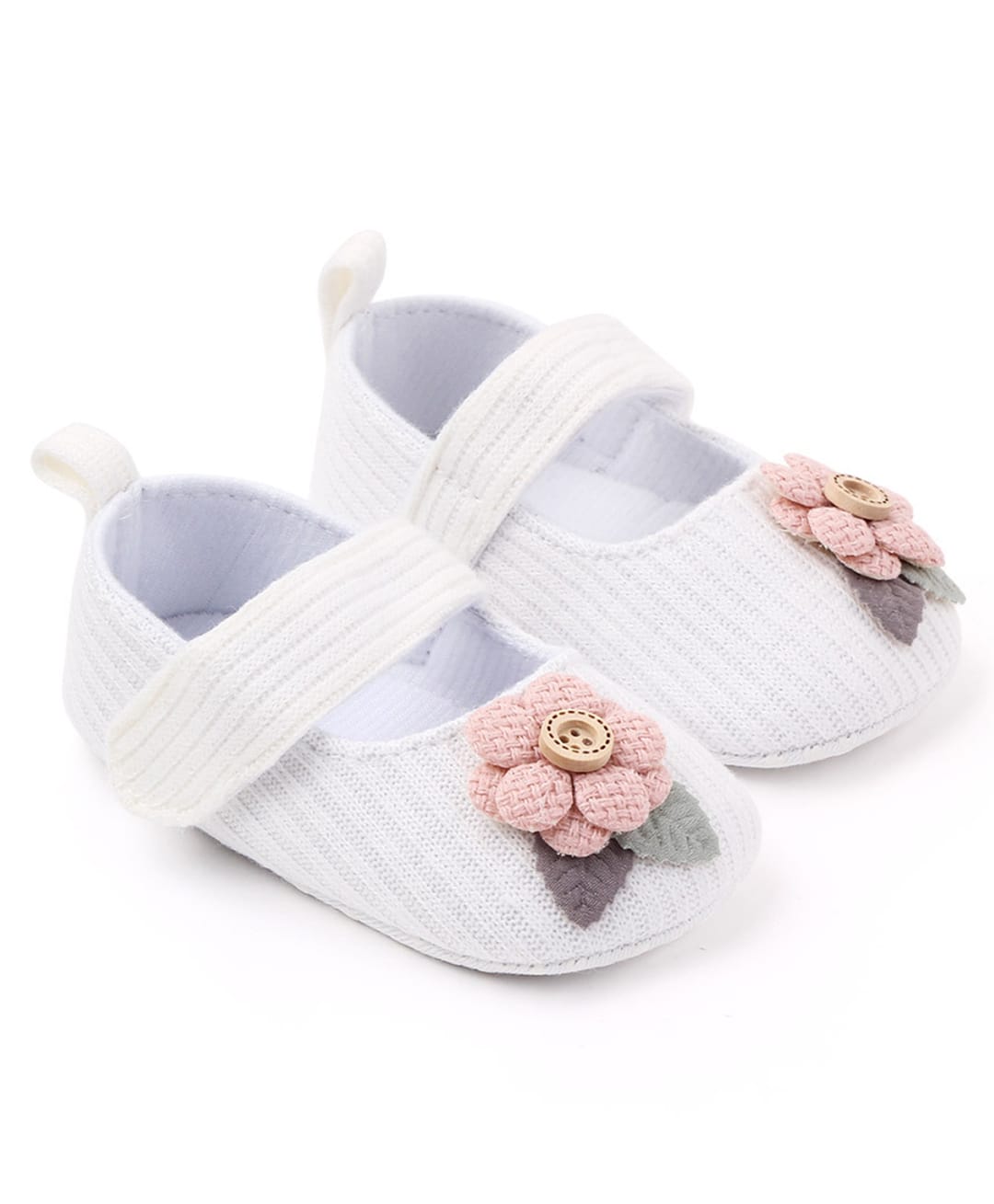 KIDLINGSS Flower Applique Detailed Velcro Closure Booties - White-image-3