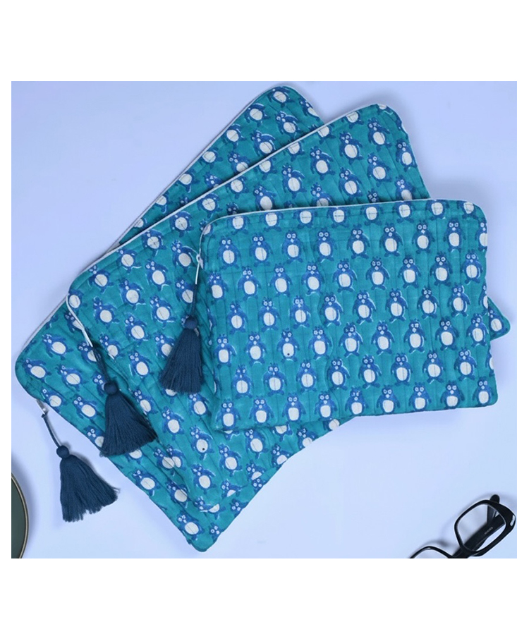 PEXX Cotton Padded Multipurpose Storage Sleeve Organisor Penguin Print-Blue-image-15