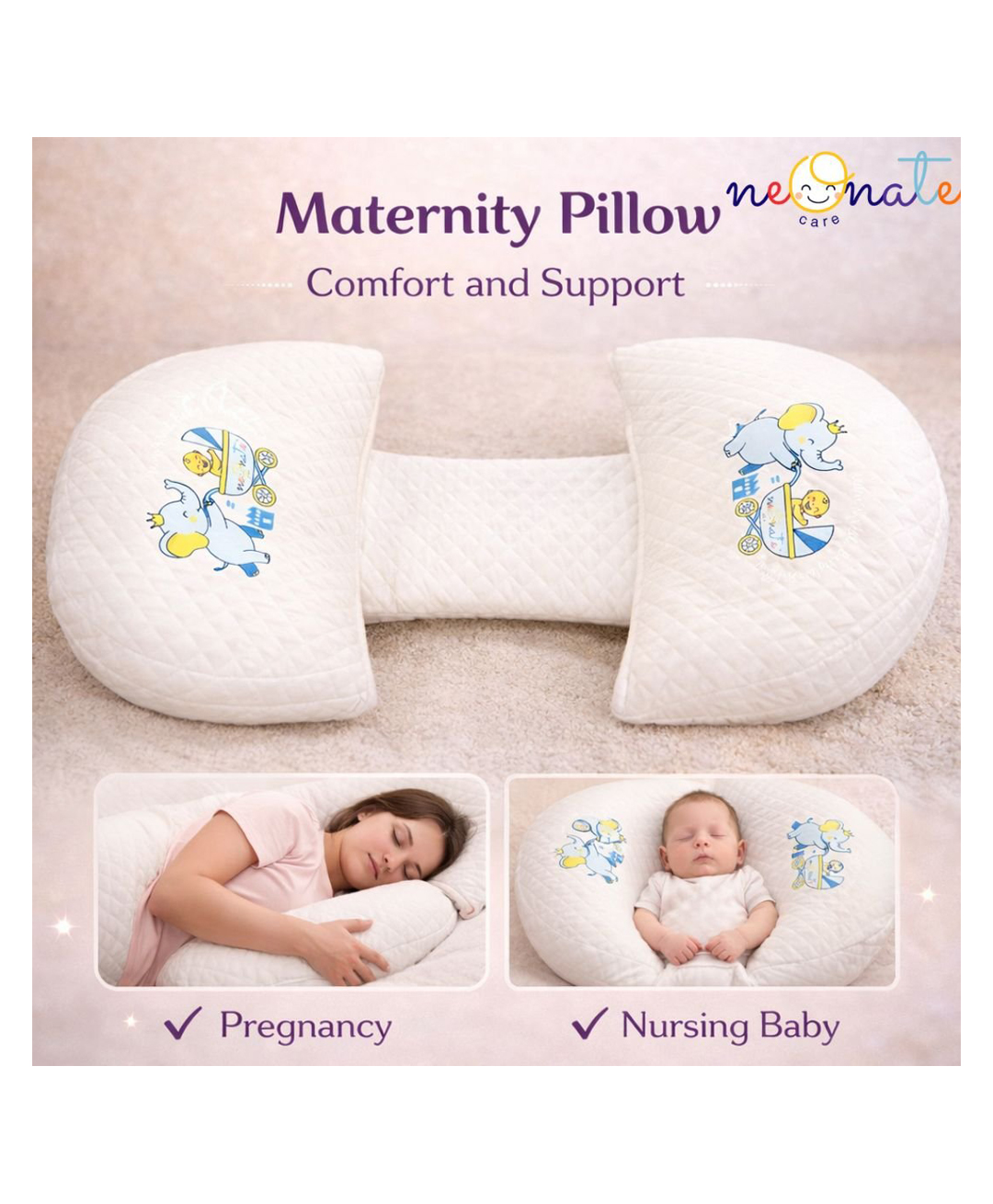 NeonateCare Maternity Pillow/Dual Pregnancy Wedge Pillows for Back & Belly Support - Cream-picture-20