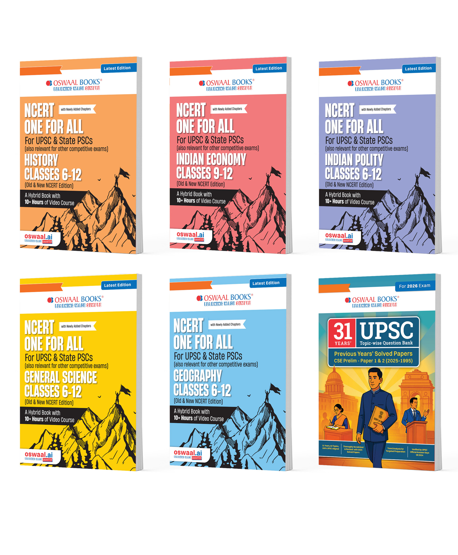 OSWAAL BOOKS NCERT One for All Books for UPSC & State PSCs (Set of 6) | History, Geography, General Science, Indian Polity, Indian Economy + 31 years UPSC Topic-wise Question Bank |Latest Edition