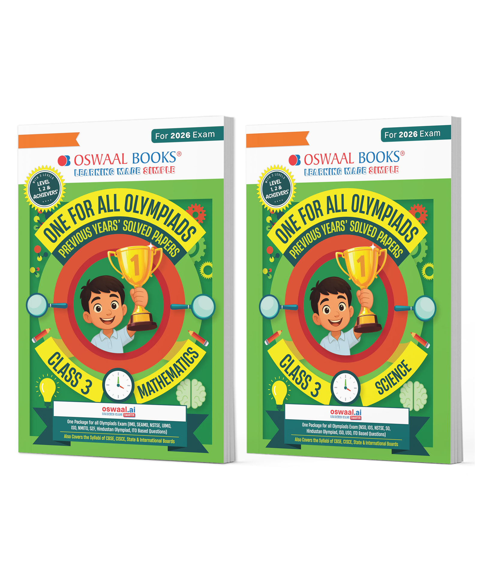 OSWAAL BOOKS One For All Olympiad Chapter-wise Previous Years's Solved Papers, Prep-Guide Class 3 (Set of 2 Books) Maths & Science for 2026 Exam