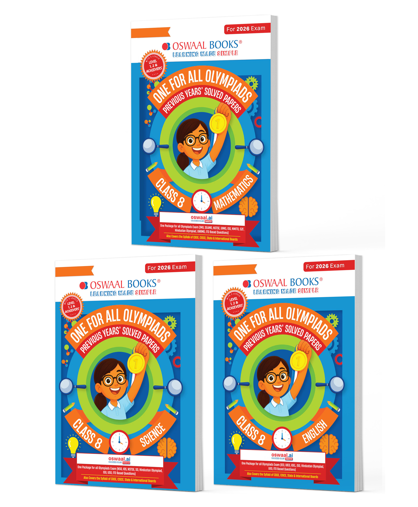 OSWAAL BOOKS One for All Olympiads | Class 8 Maths, Science, English | Chapter-wise Previous Years' Solved Papers | Prep-Guide With Level 1, 2 & Achievers Section (Set of 3 Books) For 2026 Exam-image-20