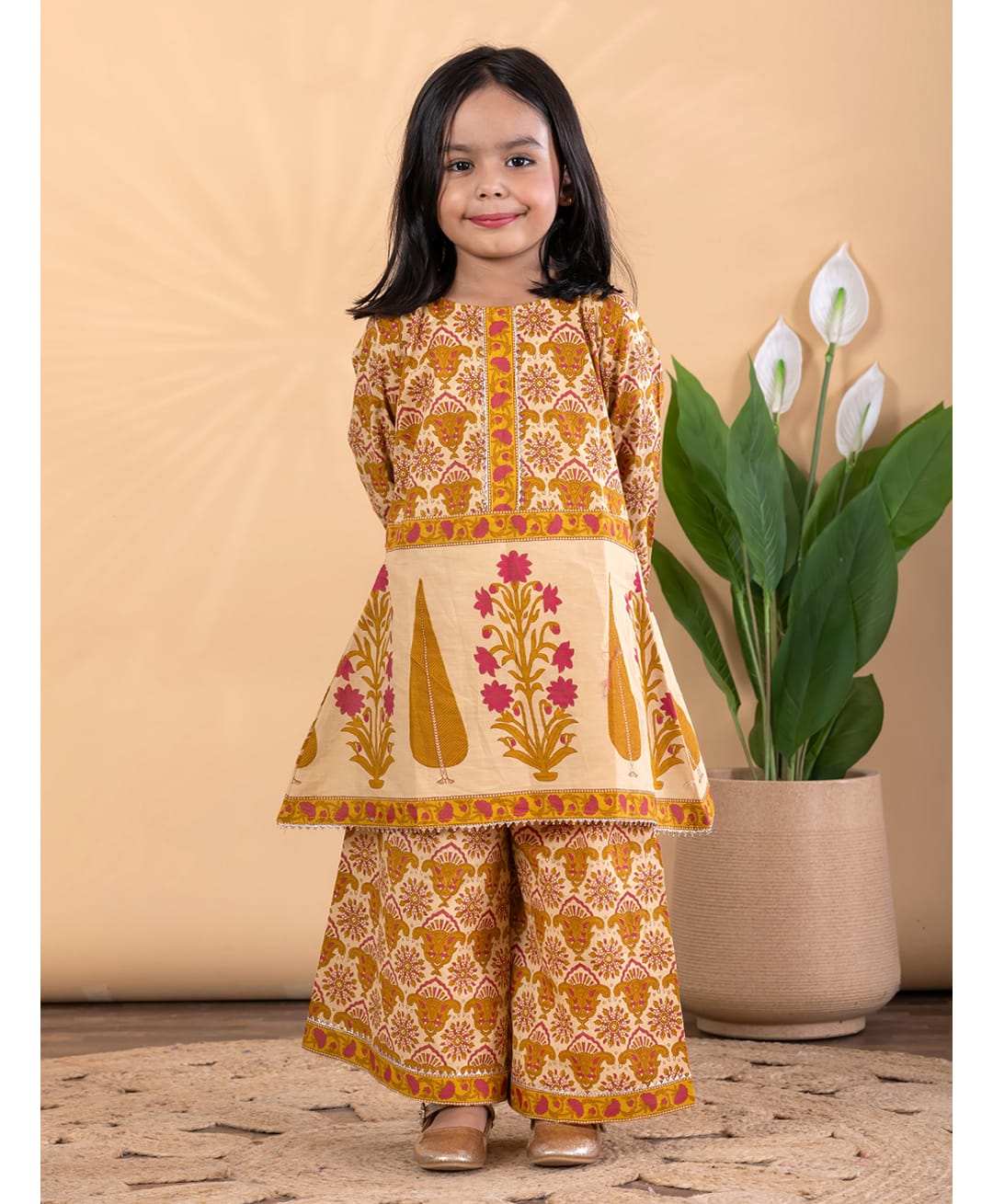 READIPRINT Cotton Woven Full Sleeves Floral Printed Kurti & Palazzo Set - Mustard-picture-22