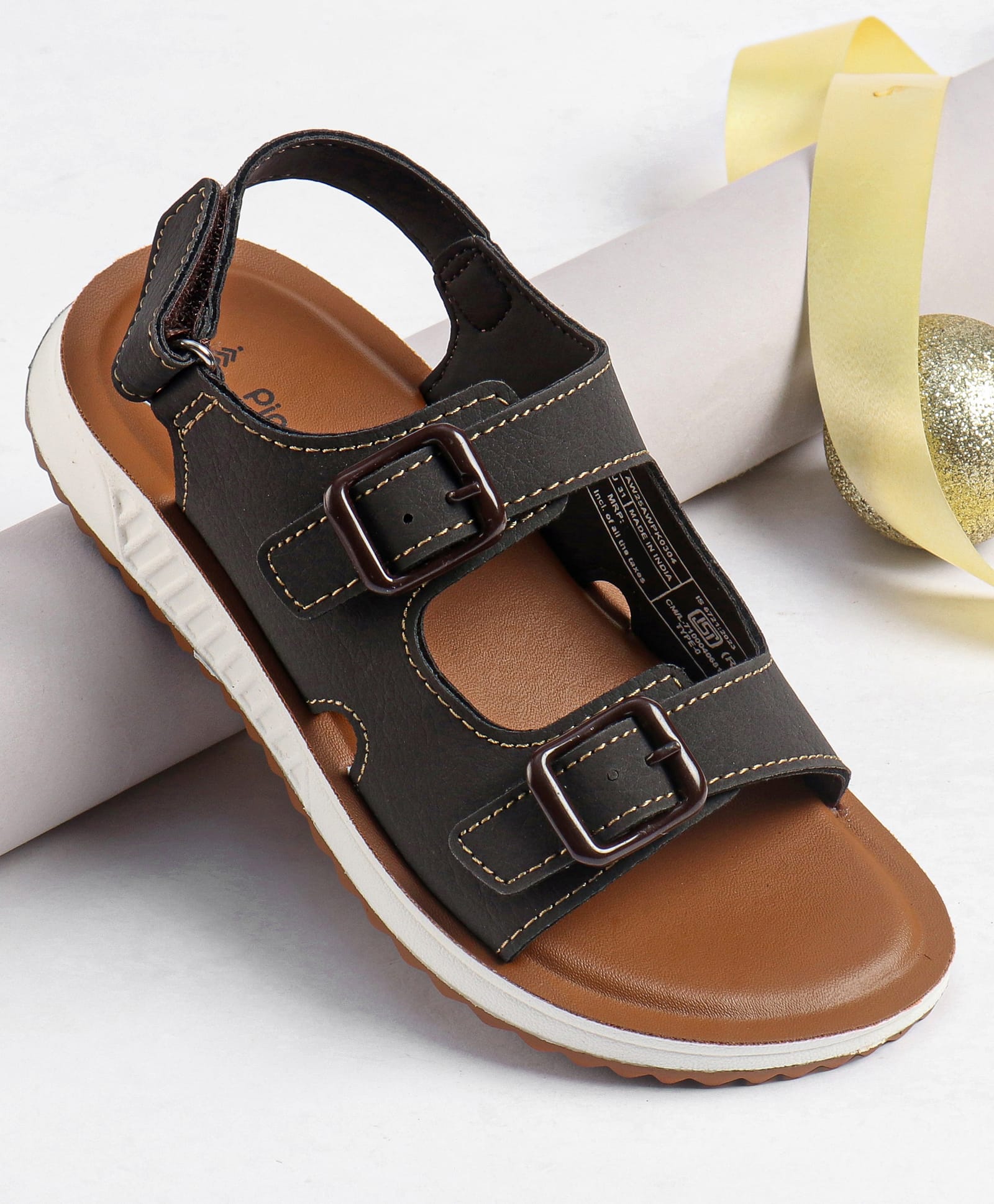 Pine Kids Velcro Closure Solid Sandals - Brown-picture-40