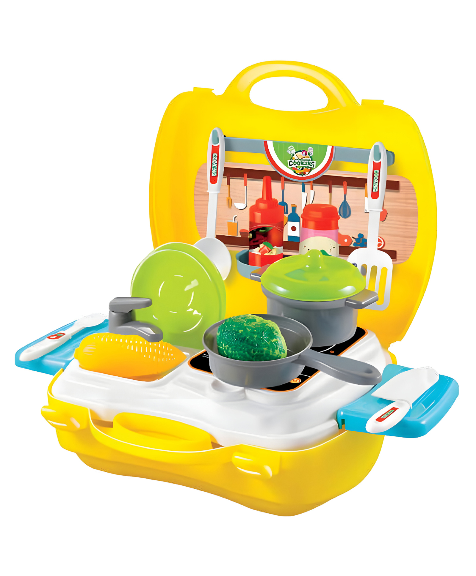 NEGOCIO Kitchen Cooking Set for Kids Toy Steel Miniature Real Cooking Kit with Accessories Role Play Briefcase 25 PCS Toy Kitchen Table Set- PACK OF 1- COLOR MAY VARY-image-6