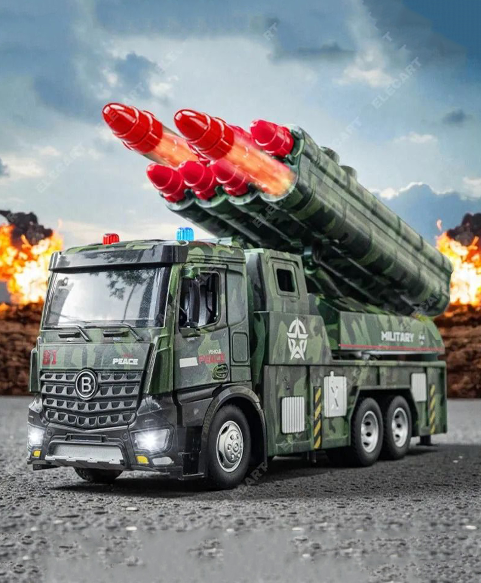 Elecart Army Toys for Boys Age 3-8 Military Launcher Truck Toy with 8 Missiles, Metal Cab, Rotating Turret, Lights & Sounds | Friction Powered Army Vehicle for Kids | Realistic Military Truck-picture-13