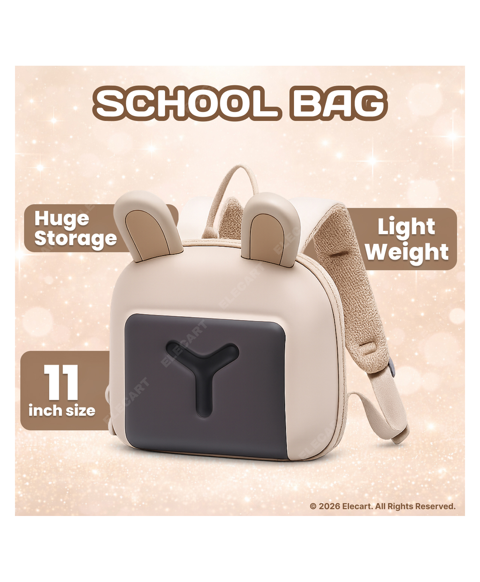 Elecart 11 Inches Cute 3D Silicone Kids Backpack Waterproof Lightweight Toddler School Bag for Preschool, Nursery & Travel (Beige)-picture-36