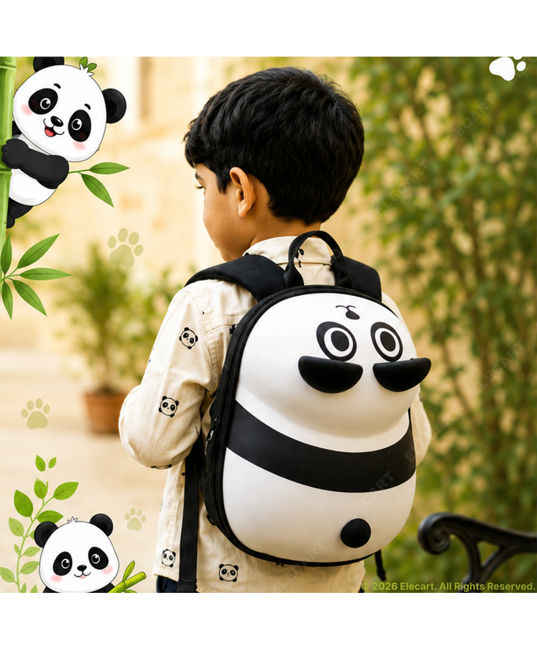 Elecart 12 Inch 3D Panda Hard Shell School Bag for Kids (18 Months3 Years) | Lightweight EVA Preschool Backpack | Cute Animal Daypack with Chest Strap, Breathable Back, Waterproof Toddler School Bag-image-2