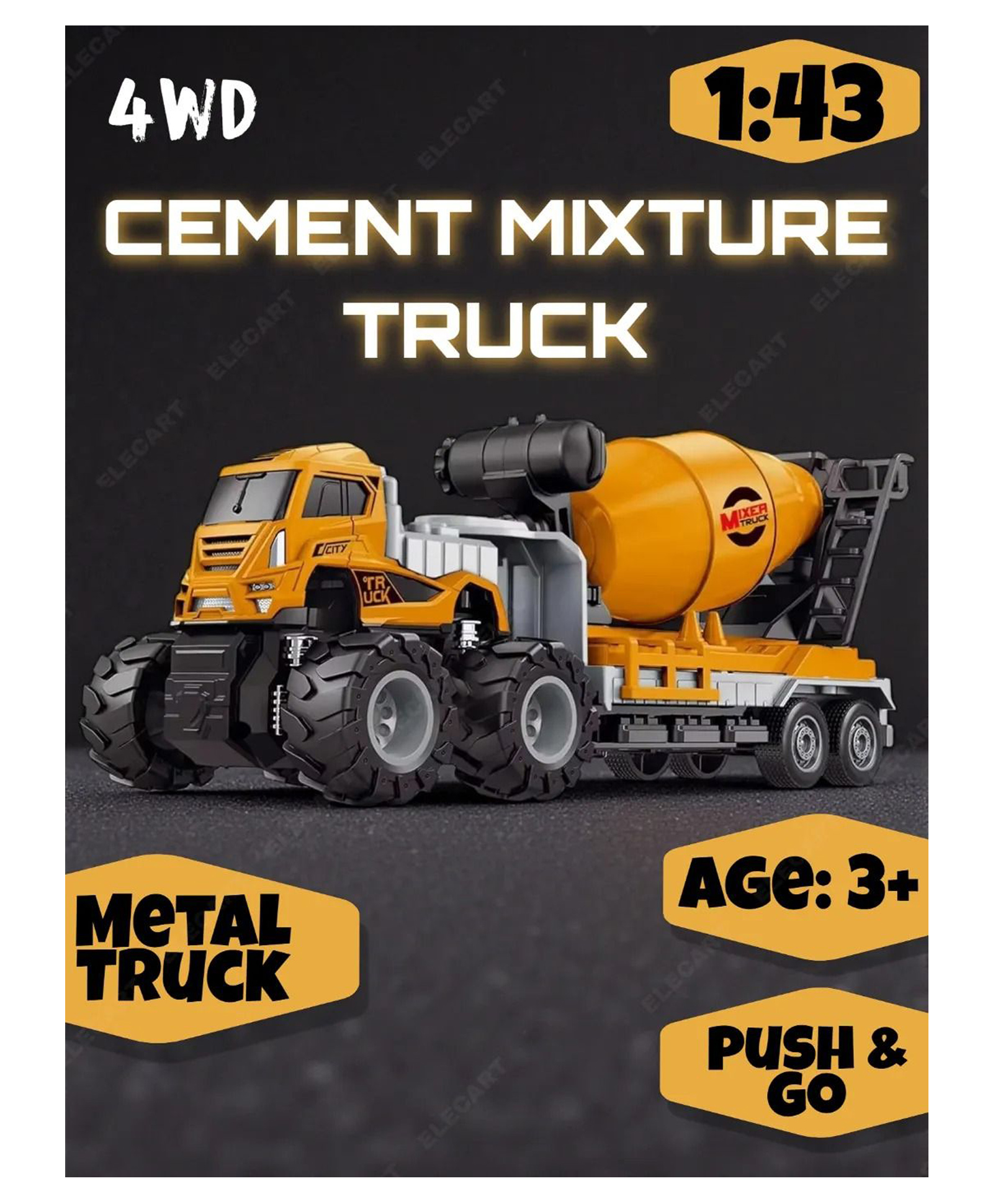 Elecart 1:43 4WD Diecast Alloy Cement Mixture Dumper Truck Operational Parts, Strong Material, Durable & Engaging Kids Toys for Creative Play (Age 3+)-picture-44