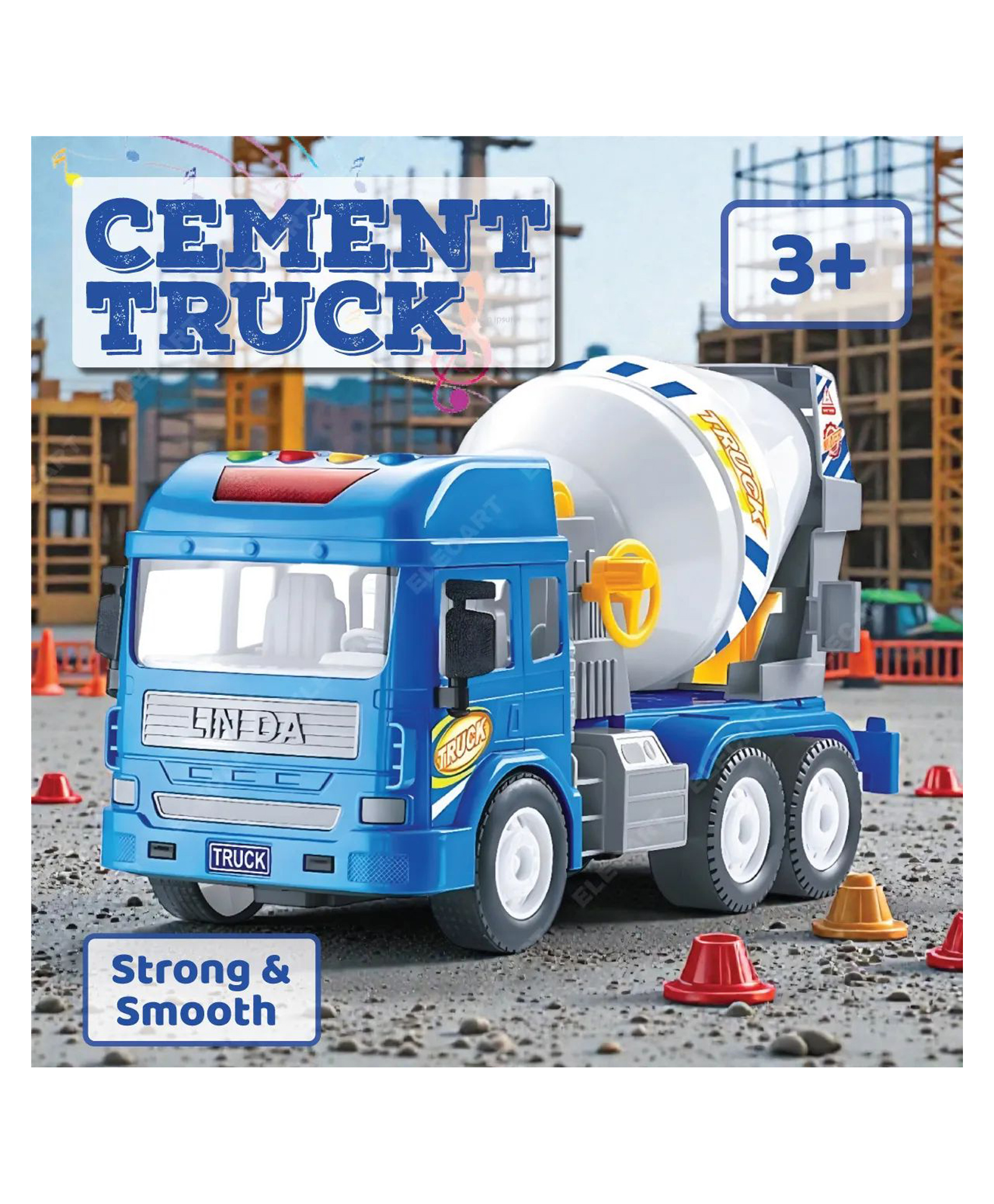 Elecart Cement Mixer Truck Toy for Kids - Light Music & Operational Parts, Strong Plastic Material, Ideal Toys for 3+ Year Boy - Durable & Engaging Kids Toys for Creative Play (Age 3+)-picture-6