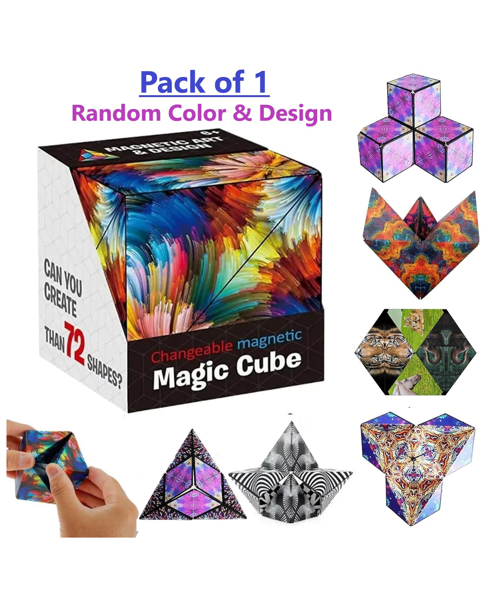 ADKD Magic Transforming Cube Shape-Shifting Geometric Puzzle Toy for Kids & Adults | Pack of 1 (Random Design/Color)-image-14