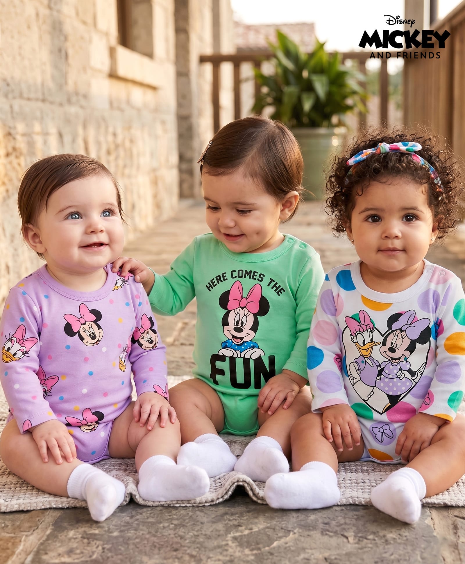 Babyhug Disney Interlock Knit Full Sleeves Onesies With Minnie & Friends Graphics Pack of 3 - Multicolor-picture-15