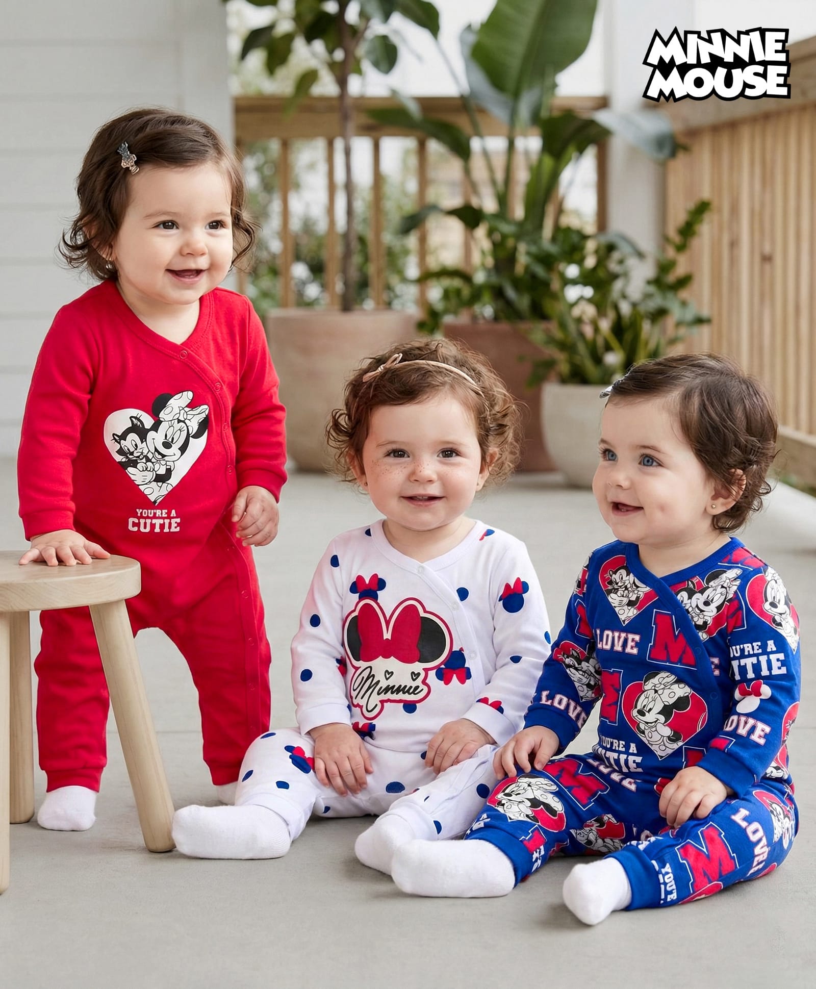 Babyhug Disney Interlock Knit Full Sleeves Romper with Minnie Mouse Graphic Pack of 3- Red Blue & White-image-36