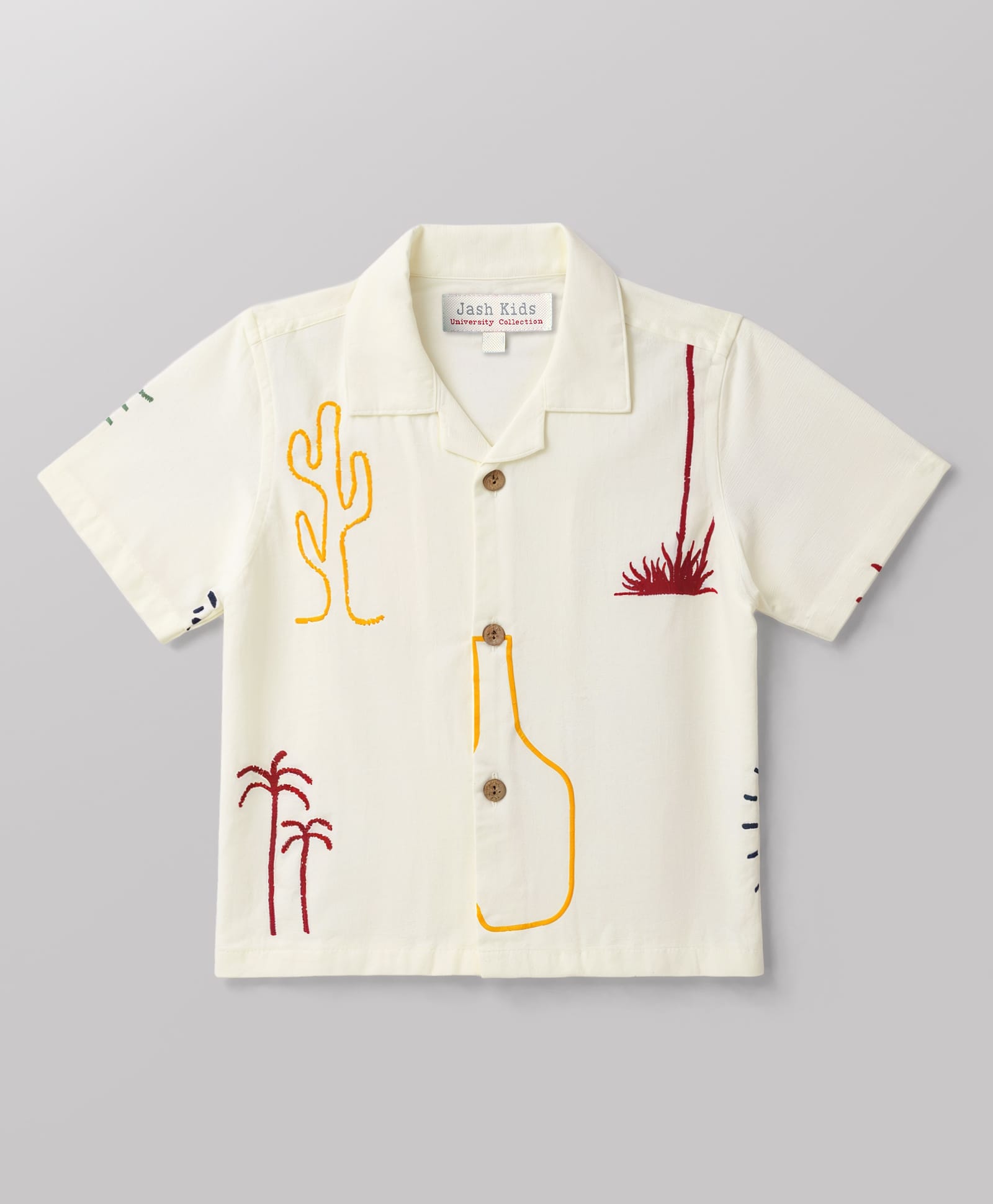 JASH KIDS Linen Woven Half Sleeves Printed Shirt - White-image-45