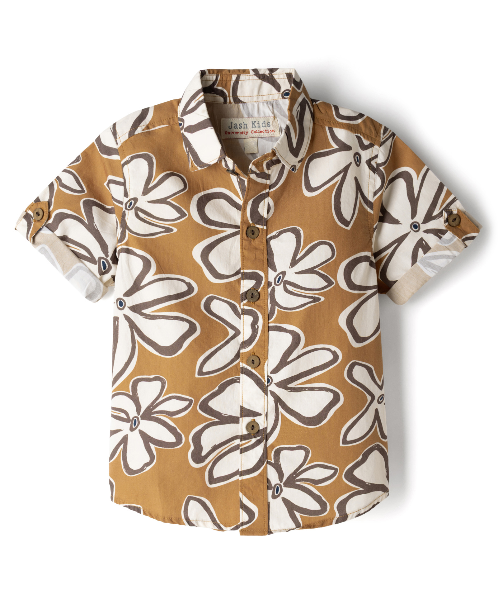 JASH KIDS Poplin Woven Half Sleeves Floral Printed Shirt - Mustard-picture-15