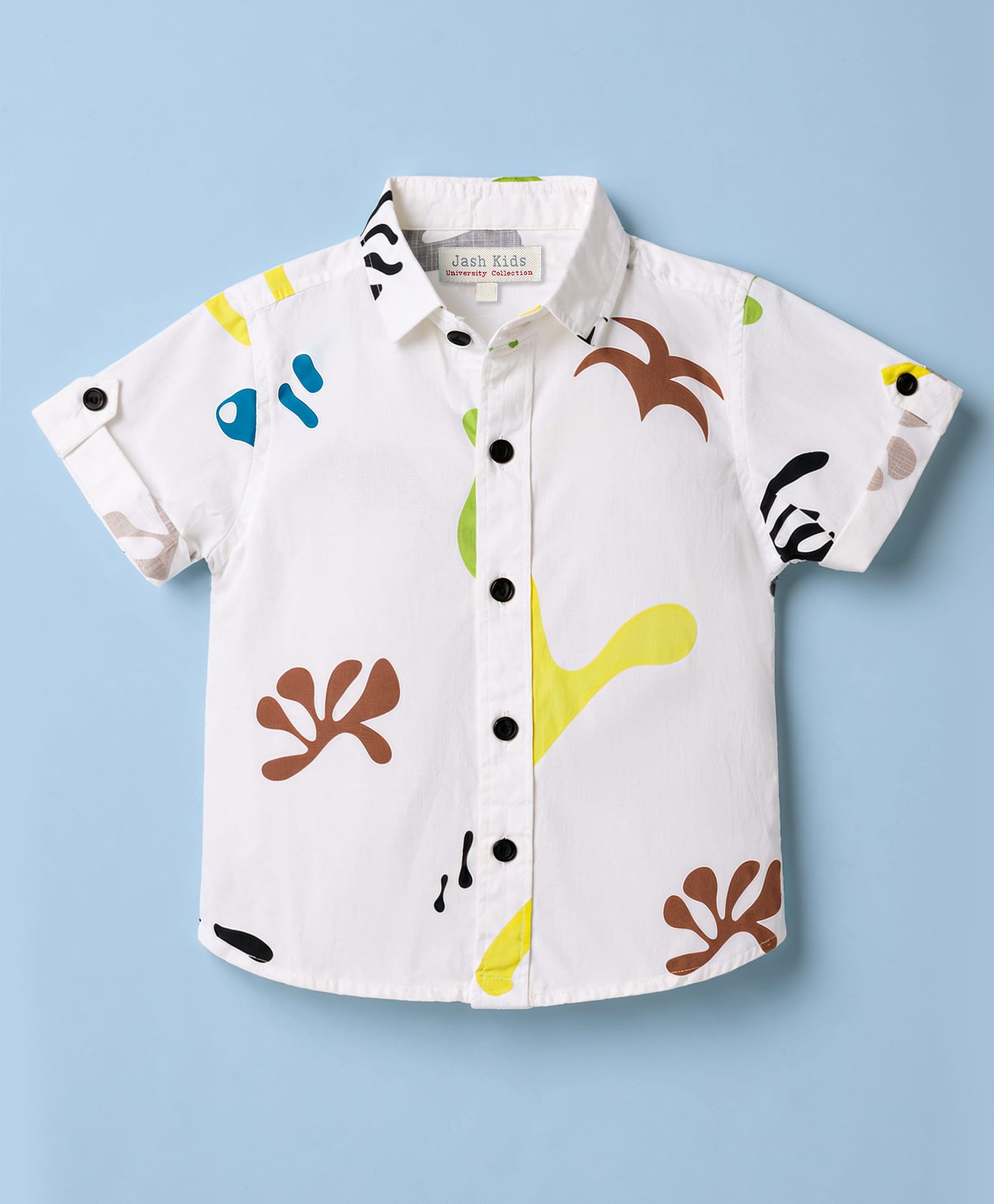 JASH KIDS Cotton Woven Half Sleeves Abstract Printed Shirt - White-picture-21